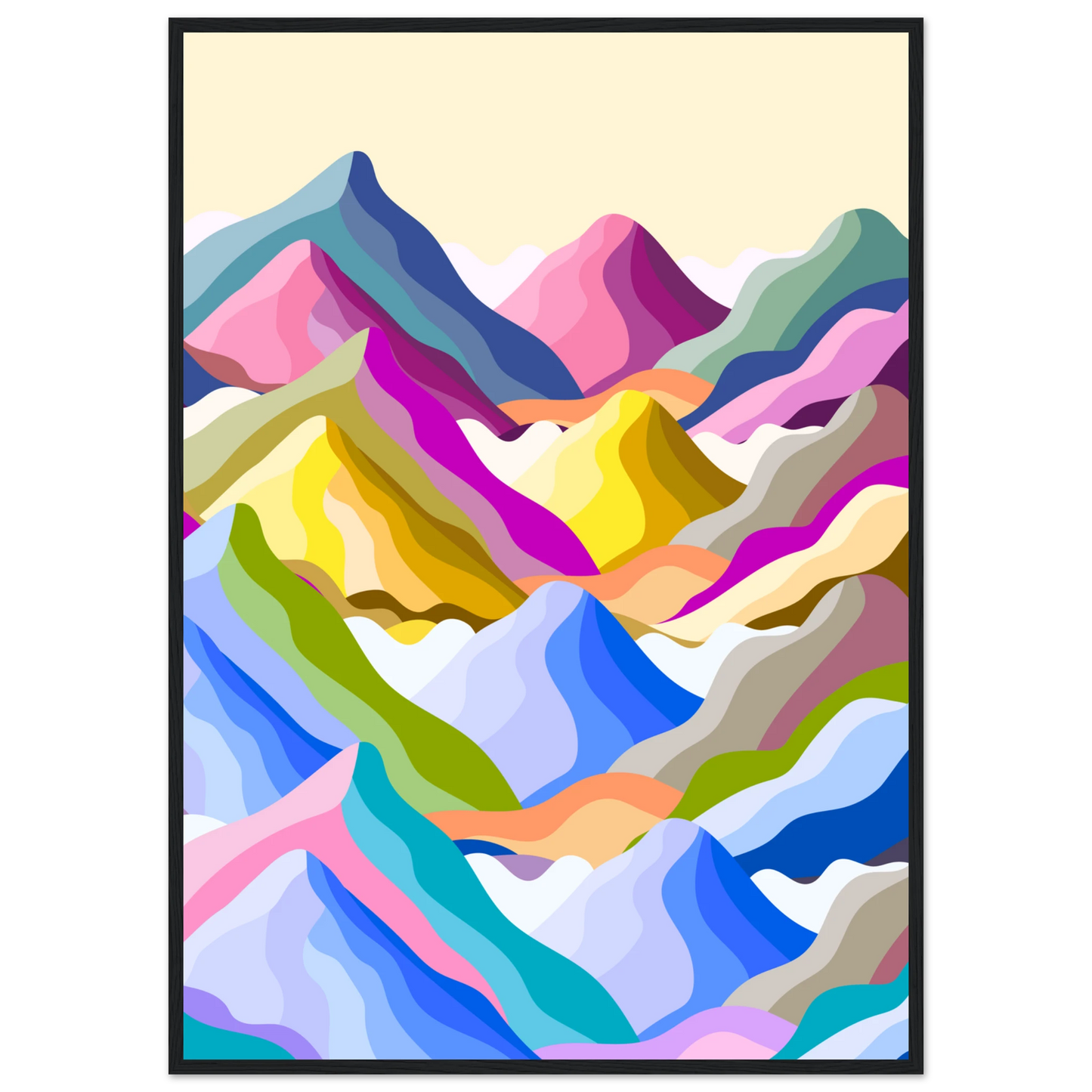 Abstract mountain peaks art print kaleidoscope ridge by anya trut in your choice of frame art print in a Black frame size A2 (42 x 59.4  cm) affordable wall art by Art Aunty NZ
