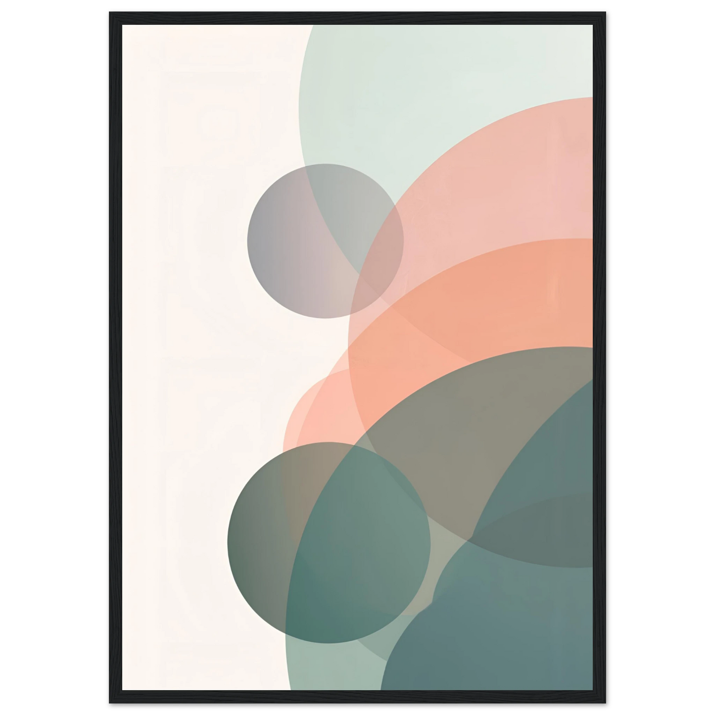 Abstract serenity bubbles modern minimalist wall art print by anya trut choose your size frame art print in a Wood frame size 21x29.7 cm / 8x12" affordable wall art by Art Aunty NZ
