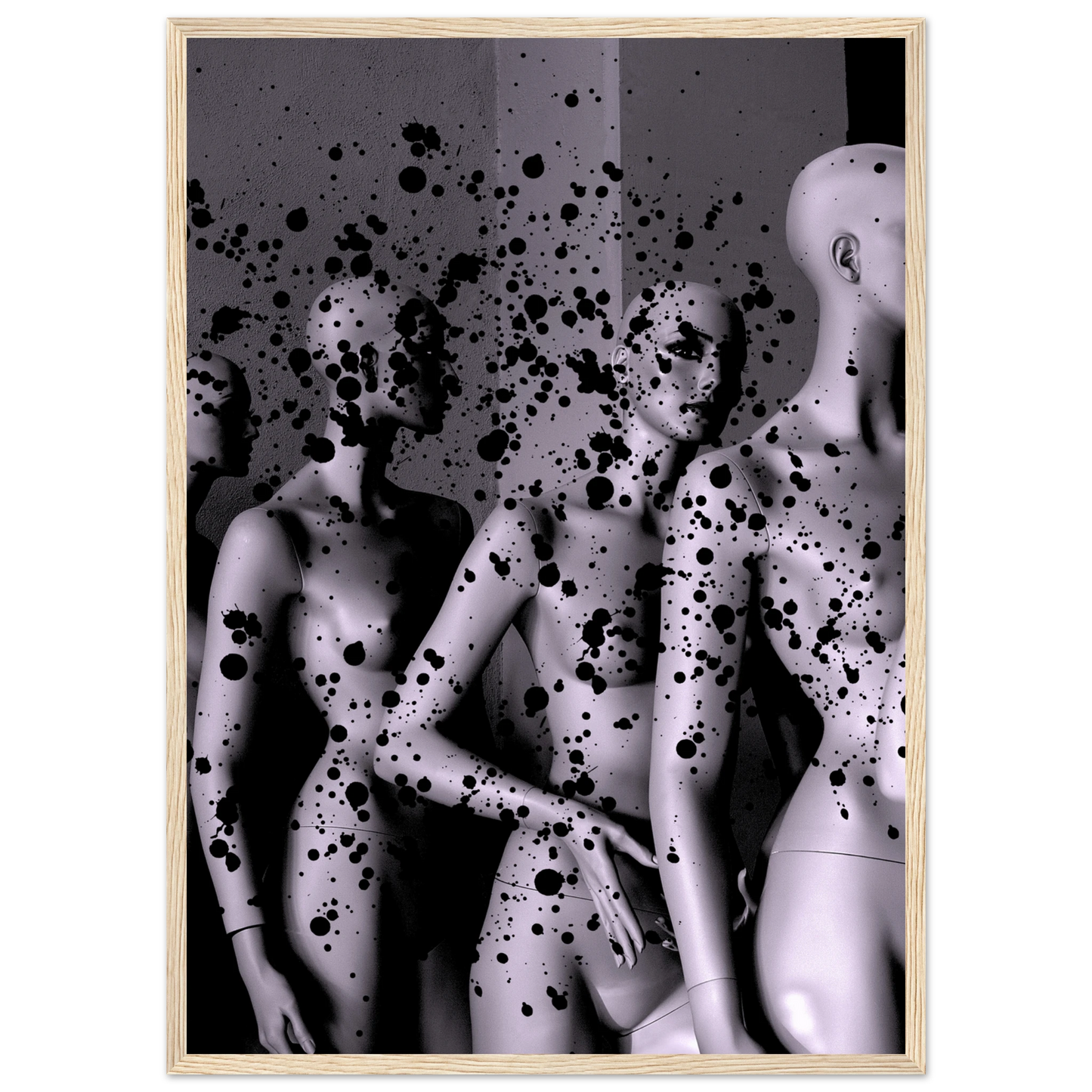Abstract mannequin splatter art print by anya trut expressive wall decor in your choice of size and frame art print in a White frame size A1 (59.4 x 84.1  cm) affordable wall art by Art Aunty NZ