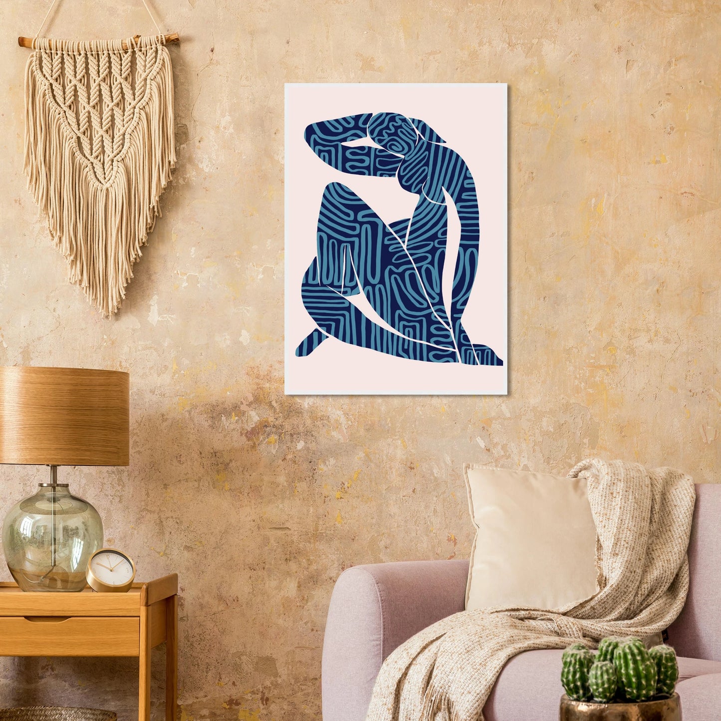 Abstract blue textured silhouette framed poster modern bohemian art print by ioana horvat art print in a  size  affordable wall art by Art Aunty NZ