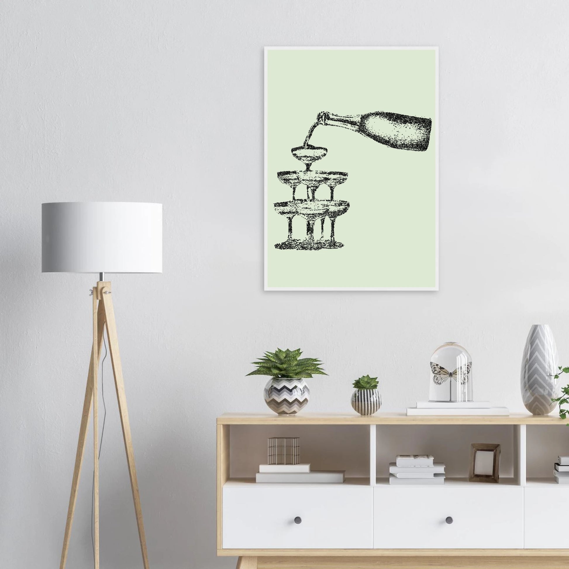 Champagne cascade elegant dotted art print by anya trut choose your size frame art print in a  size  affordable wall art by Art Aunty NZ