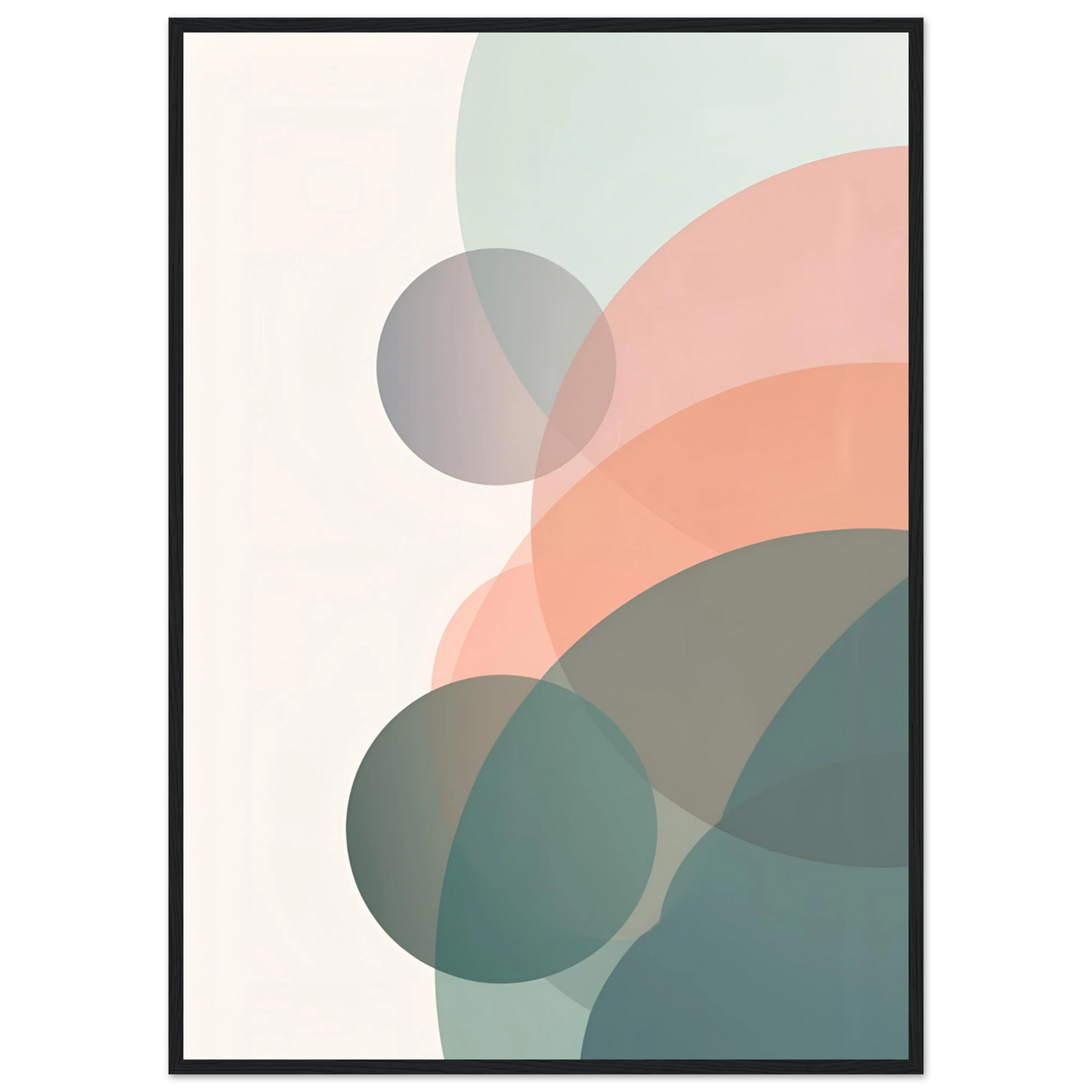 Abstract serenity bubbles modern minimalist wall art print by anya trut choose your size frame art print in a Black frame size A2 (42 x 59.4  cm) affordable wall art by Art Aunty NZ