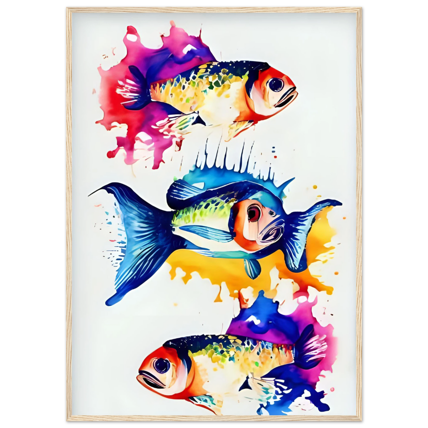Abstract aquatic flow vibrant fish art print splash of color for your space choose your size frame art print in a Black frame size A1 (59.4 x 84.1  cm) affordable wall art by Art Aunty NZ