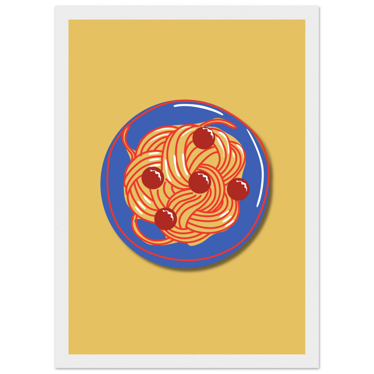 Spaghetti meatballs pop art print the delightful dish by anya trut vibrant kitchen wall art art print in a Wood frame size A1 (59.4 x 84.1  cm) affordable wall art by Art Aunty NZ