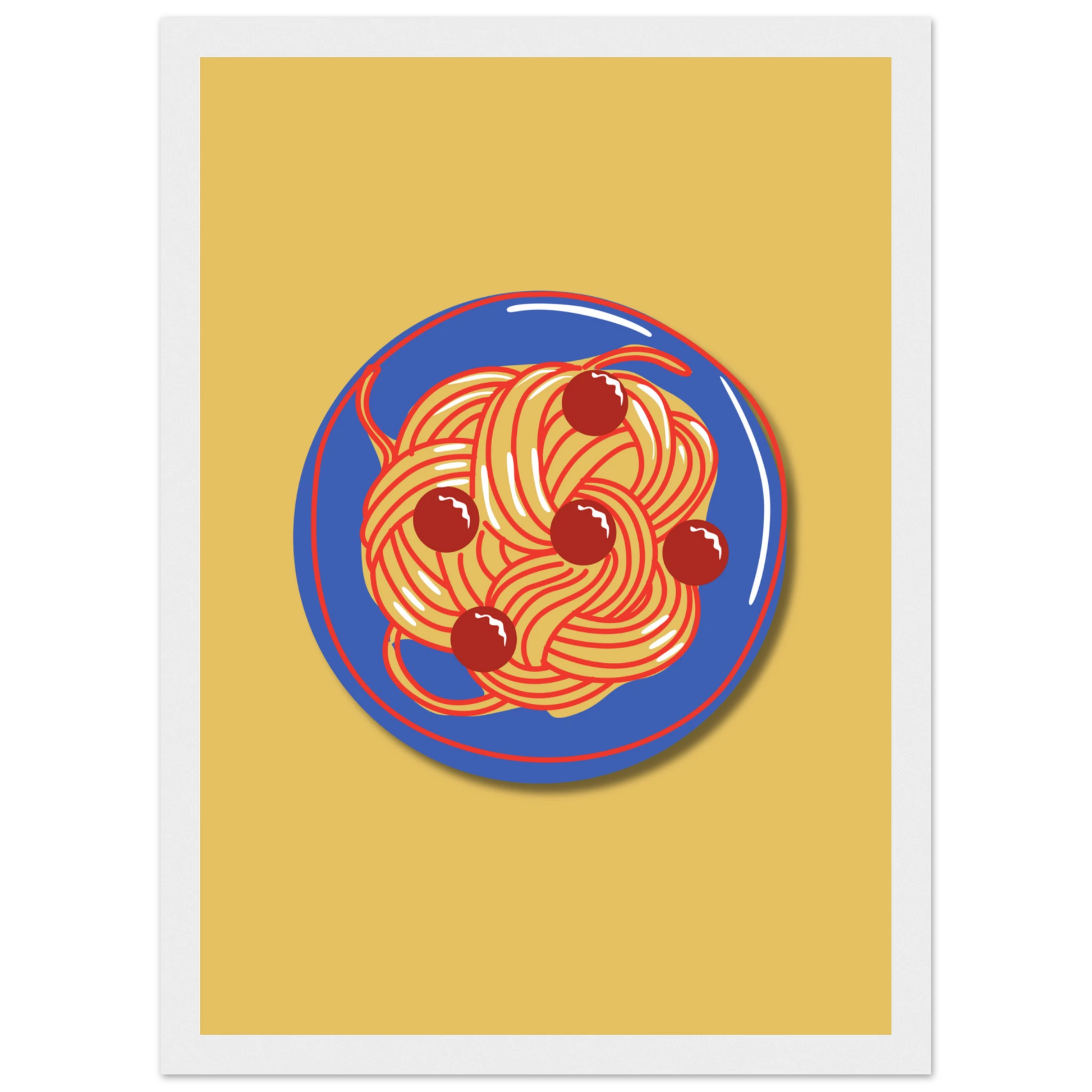 Spaghetti meatballs pop art print the delightful dish by anya trut vibrant kitchen wall art art print in a Wood frame size A1 (59.4 x 84.1  cm) affordable wall art by Art Aunty NZ