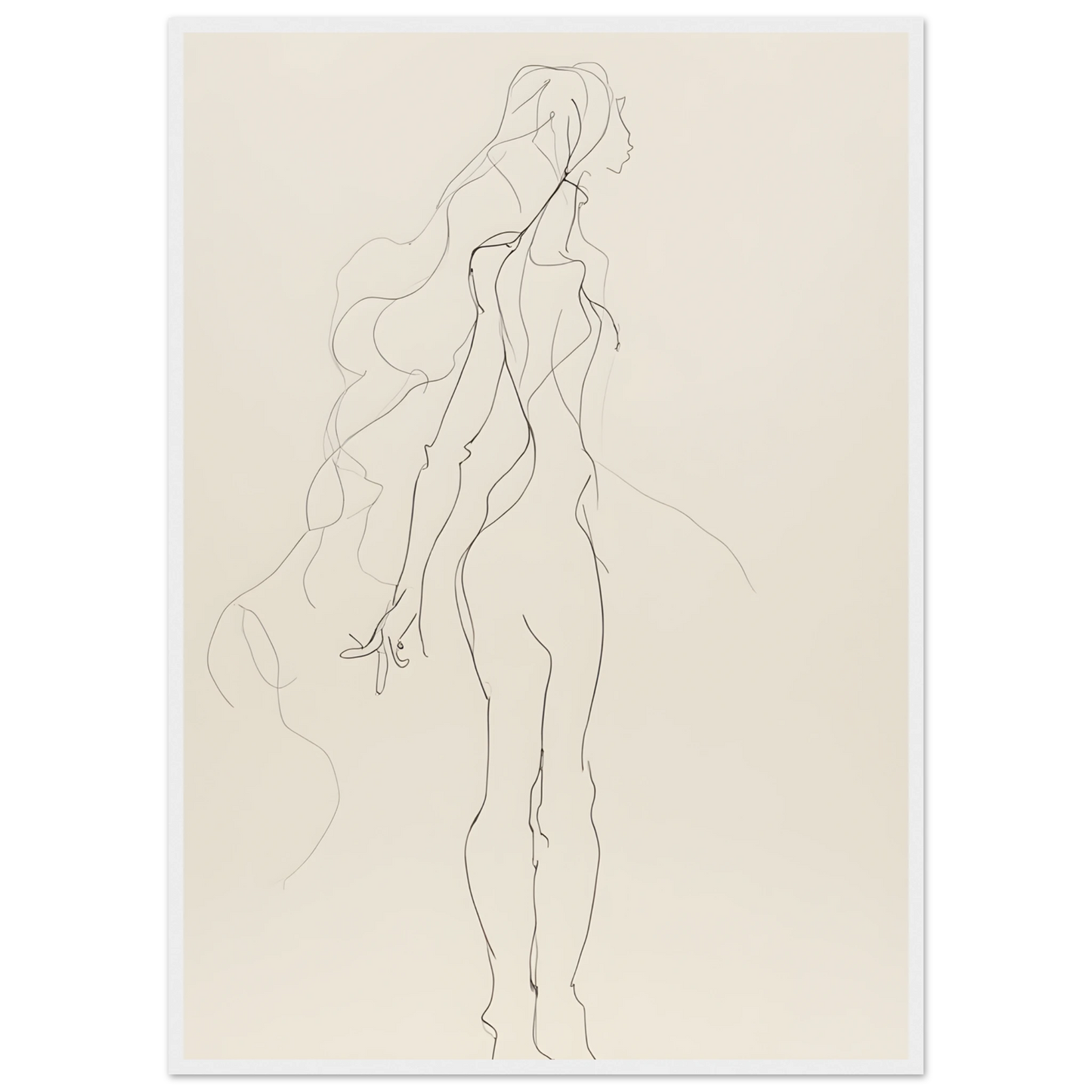 Abstract feminine grace line art print elegant figure by anya trut framed art art print in a White frame size 21x29.7 cm / 8x12" affordable wall art by Art Aunty NZ