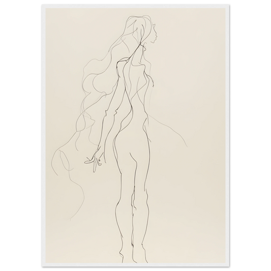 Abstract feminine grace line art print elegant figure by anya trut framed art art print in a White frame size 21x29.7 cm / 8x12" affordable wall art by Art Aunty NZ