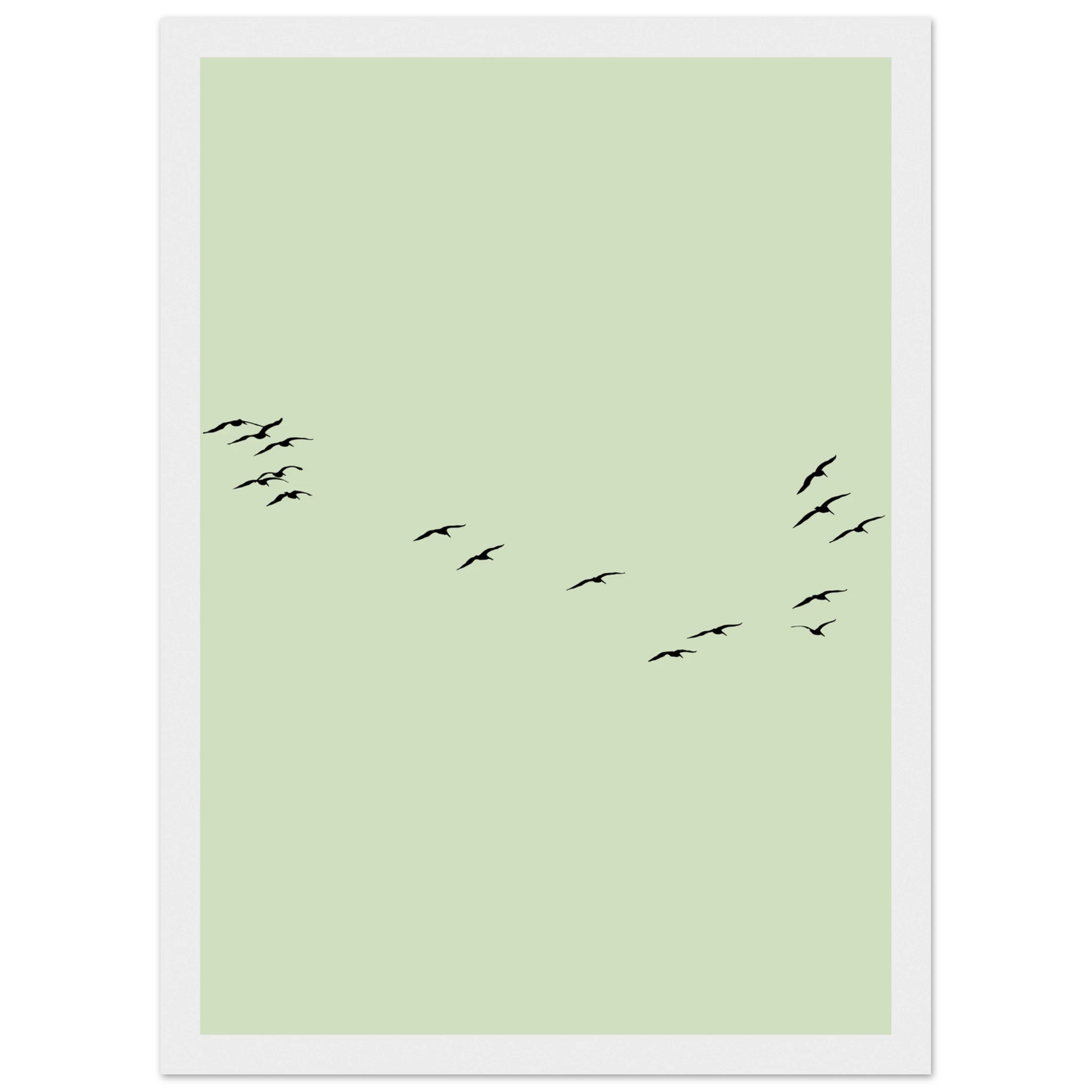 Minimalist flight framed poster serene birds in motion by anya trut available in multiple sizes frames art print in a Wood frame size A1 (59.4 x 84.1  cm) affordable wall art by Art Aunty NZ