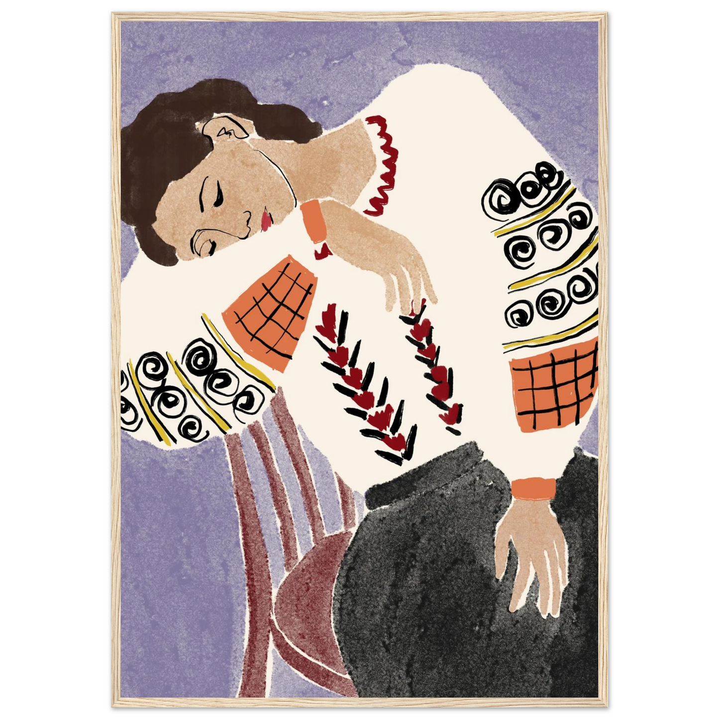 Romanian folk dreams print ioana horvat art poster in three sizes with custom frame options art print in a White frame size A1 (59.4 x 84.1  cm) affordable wall art by Art Aunty NZ