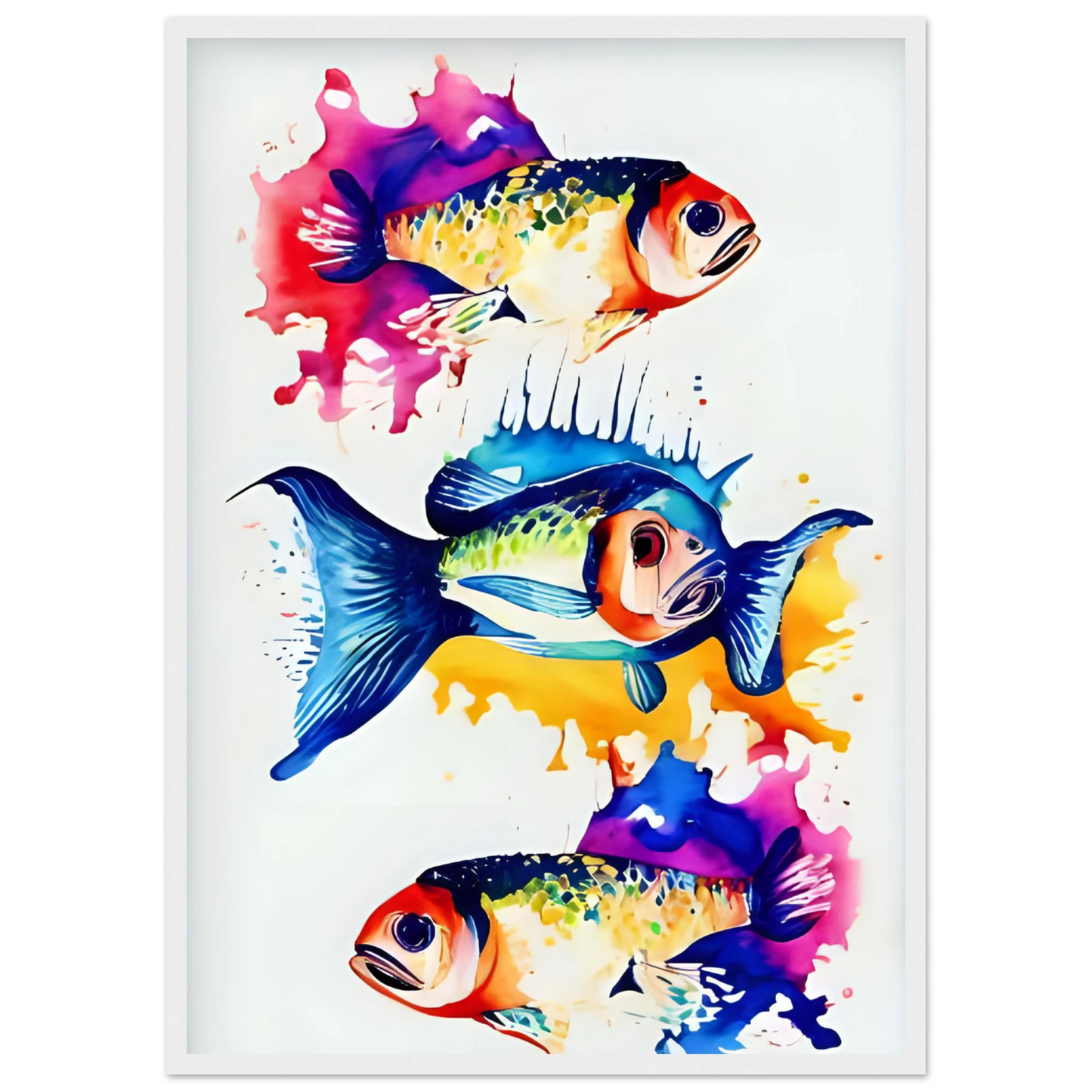 Abstract aquatic flow vibrant fish art print splash of color for your space choose your size frame art print in a Wood frame size A2 (42 x 59.4  cm) affordable wall art by Art Aunty NZ