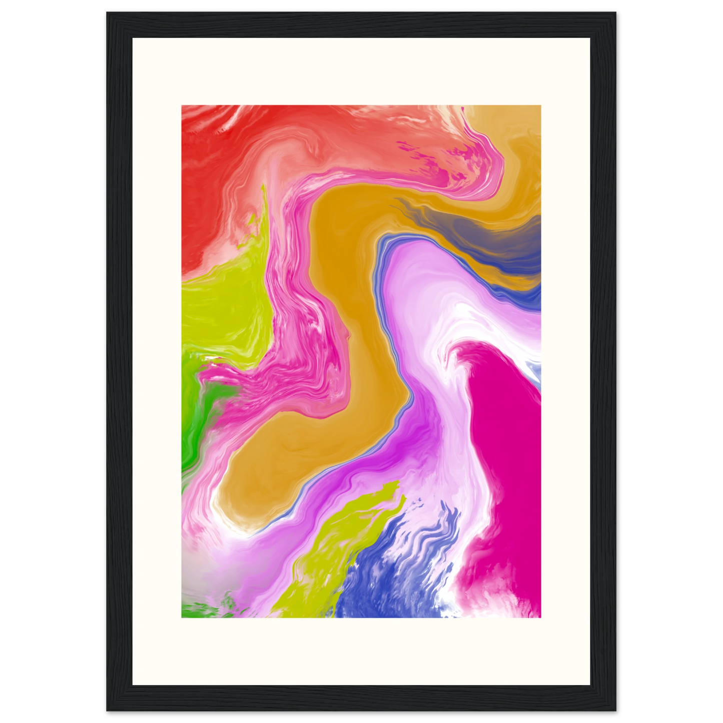Abstract swirl canvas print by anya trut vibrant flow art in your choice of size frame art print in a White frame size A2 (42 x 59.4  cm) affordable wall art by Art Aunty NZ