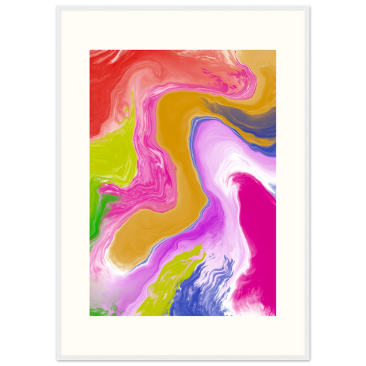 Abstract swirl canvas print by anya trut vibrant flow art in your choice of size frame art print in a White frame size 21x29.7 cm / 8x12" affordable wall art by Art Aunty NZ