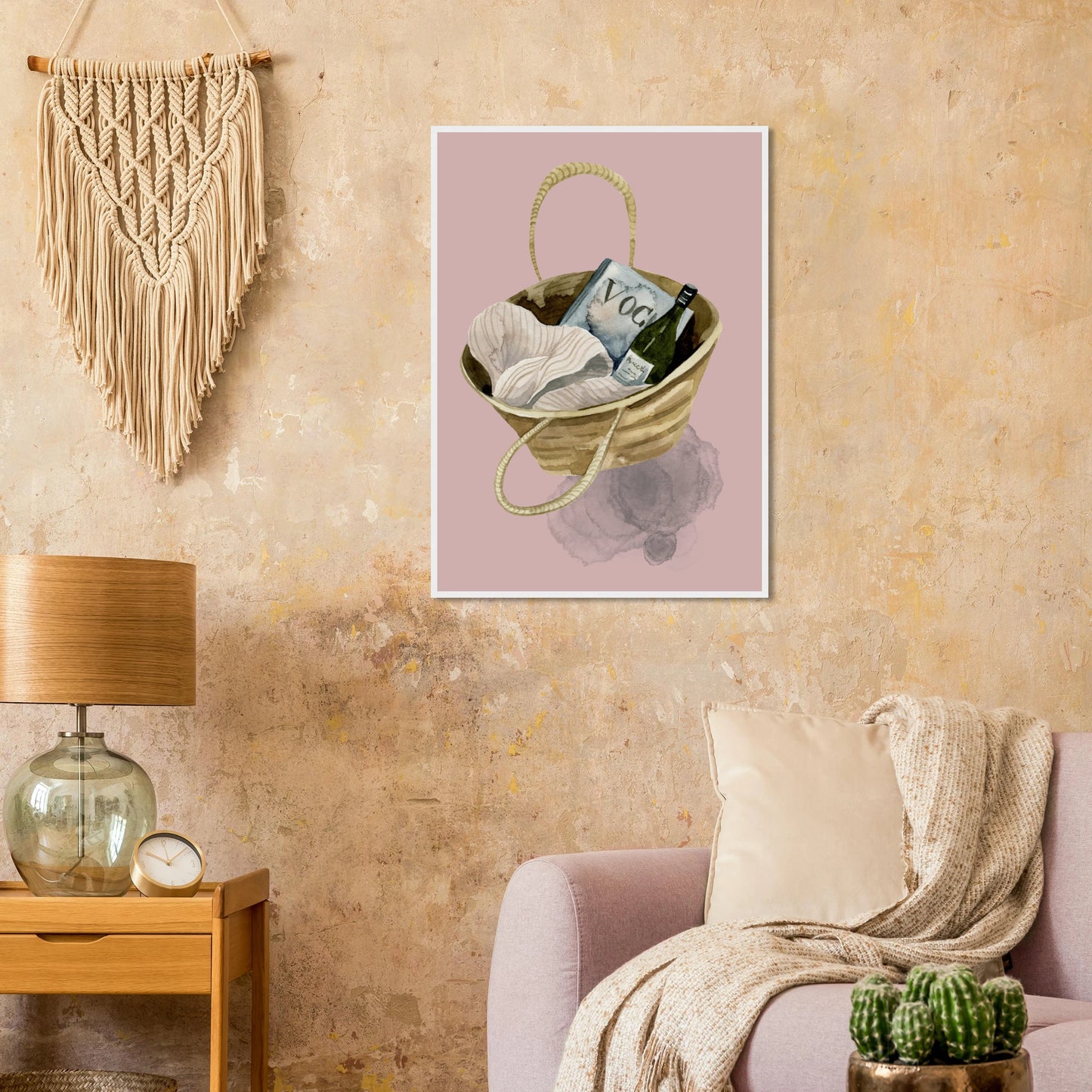Chic beach bag with vogue wine watercolor art print boho summer aesthetic wall decor by anya trut art print in a  size  affordable wall art by Art Aunty NZ