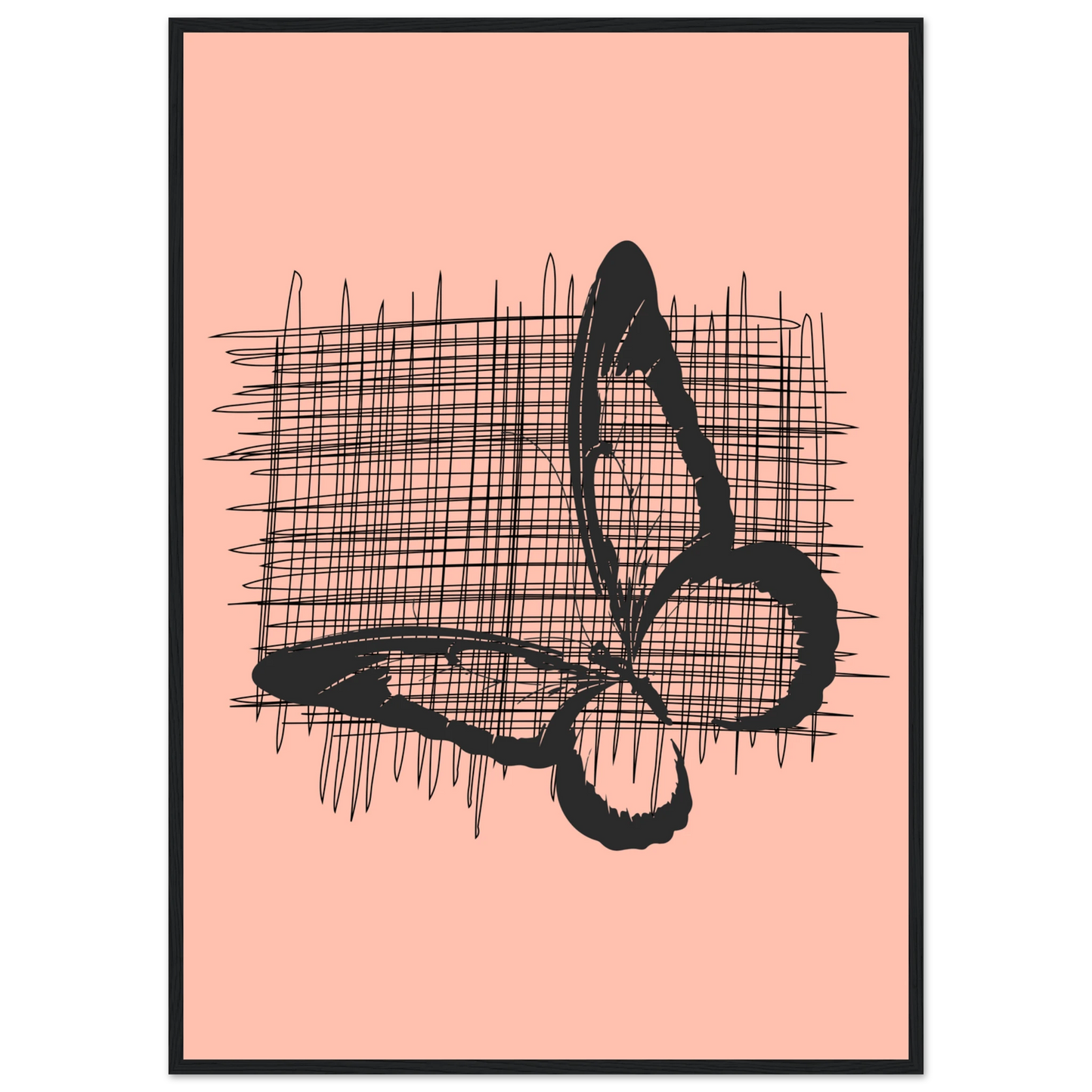 Abstract composition in black and pink by anya trut modern fine art print in your choice of frame art print in a Black frame size A2 (42 x 59.4  cm) affordable wall art by Art Aunty NZ