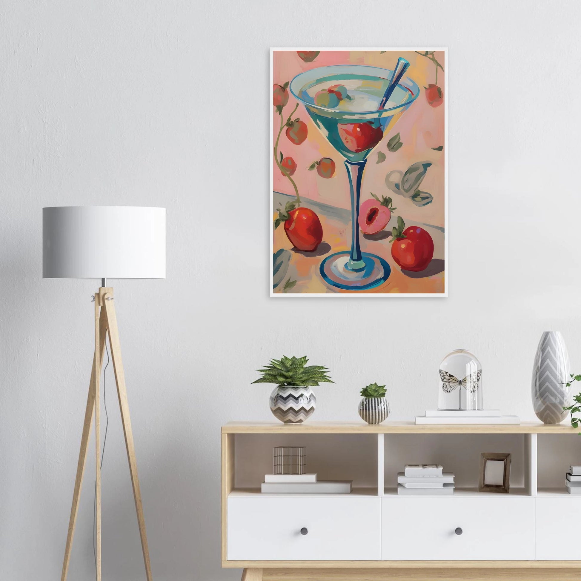 Summer bliss martini playful pop art print by anya trut vibrant wall decor in your choice of size frame art print in a  size  affordable wall art by Art Aunty NZ