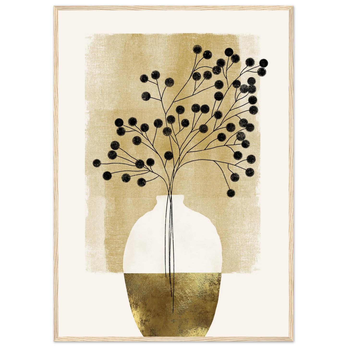 Golden botanical bloom modern minimalist wall art by ioana horvat choose your size frame art print in a White frame size A1 (59.4 x 84.1  cm) affordable wall art by Art Aunty NZ