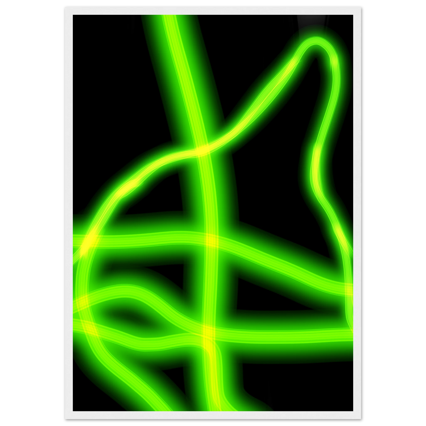 Neon gridflow abstract wall art vibrant green yellow luminescence in your choice of frame size art print in a Wood frame size A2 (42 x 59.4  cm) affordable wall art by Art Aunty NZ