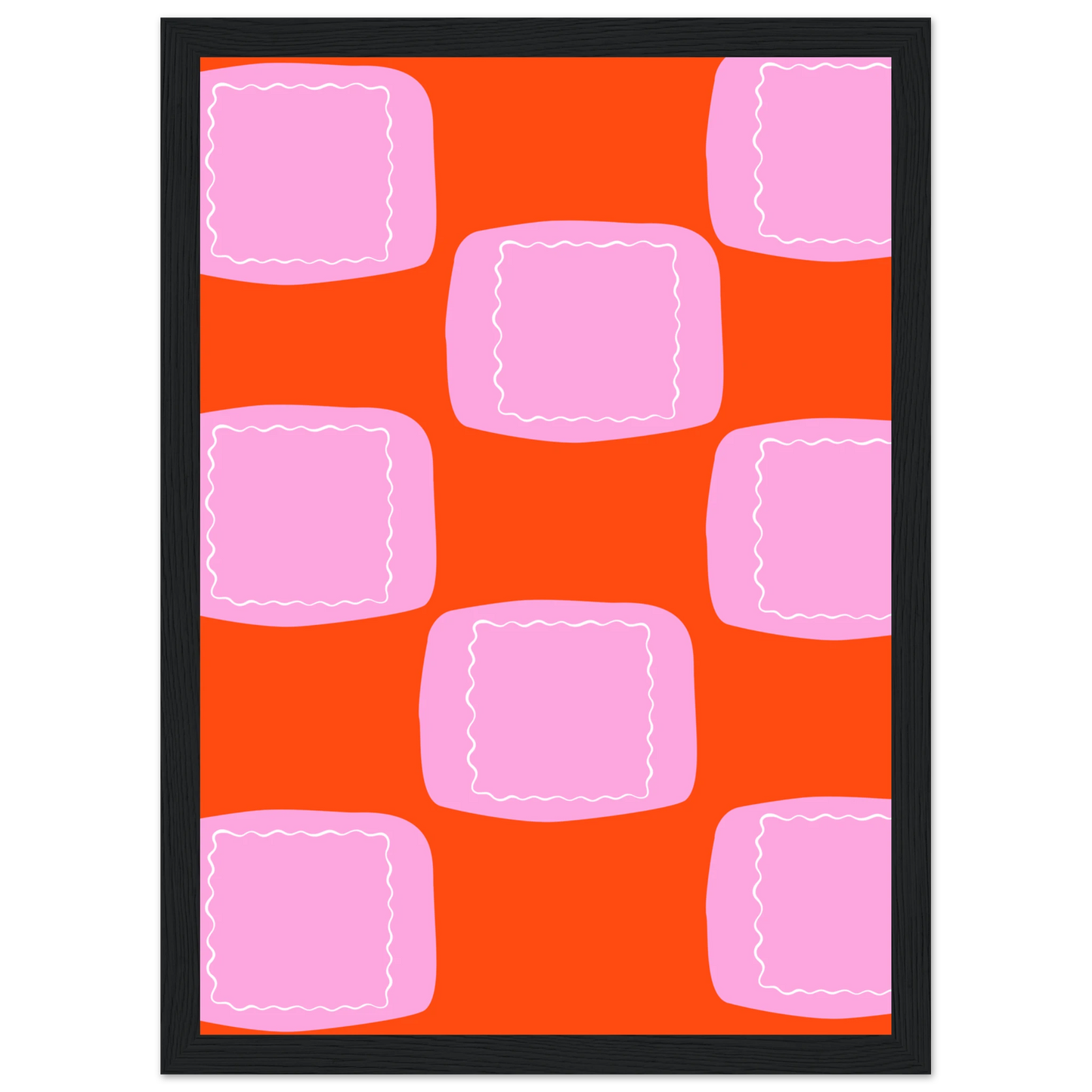 Abstract geometric print vibrant orange pink wall art by anya trut choose your size frame art print in a White frame size A2 (42 x 59.4  cm) affordable wall art by Art Aunty NZ