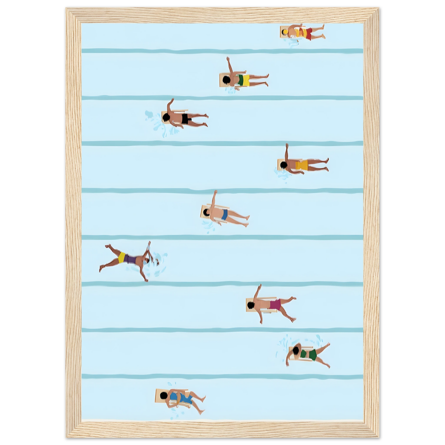 Lane swimmers summer blues art print refreshing poolside serenity by anya trut in your choice of frame art print in a Black frame size 21x29.7 cm / 8x12" affordable wall art by Art Aunty NZ