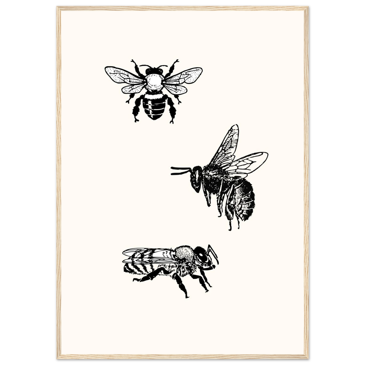 Bee mine art print in a Wood frame size A2 (42 x 59.4  cm) affordable wall art by Art Aunty NZ