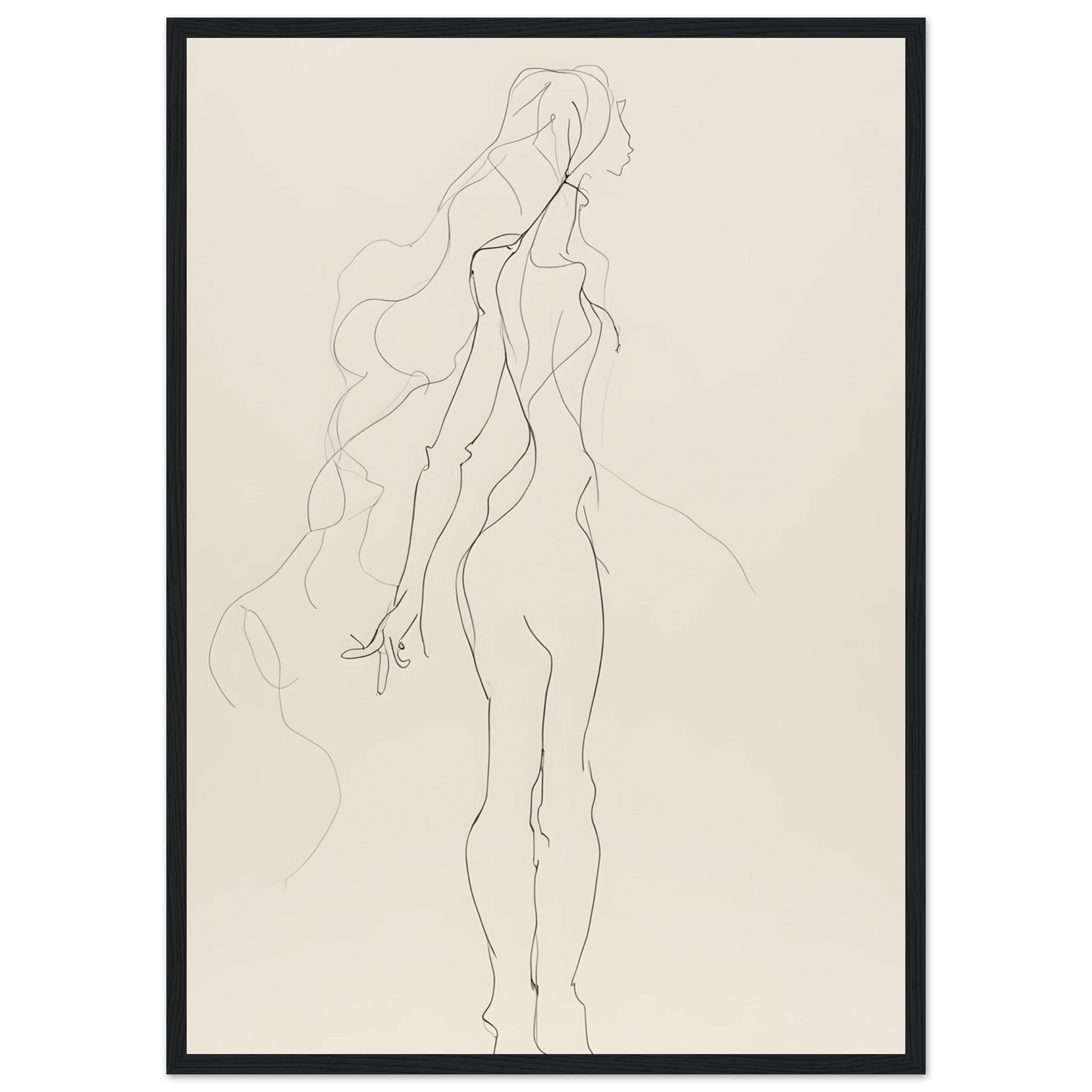 Abstract feminine grace line art print elegant figure by anya trut framed art art print in a Wood frame size 21x29.7 cm / 8x12" affordable wall art by Art Aunty NZ