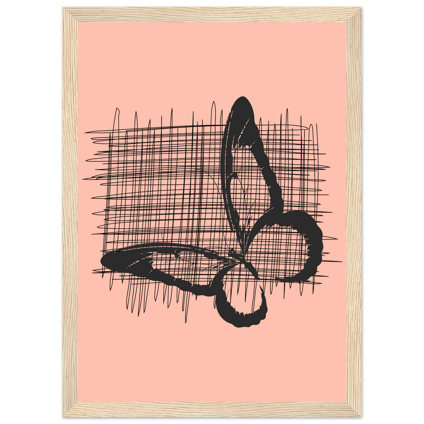 Abstract composition in black and pink by anya trut modern fine art print in your choice of frame art print in a Black frame size 21x29.7 cm / 8x12" affordable wall art by Art Aunty NZ