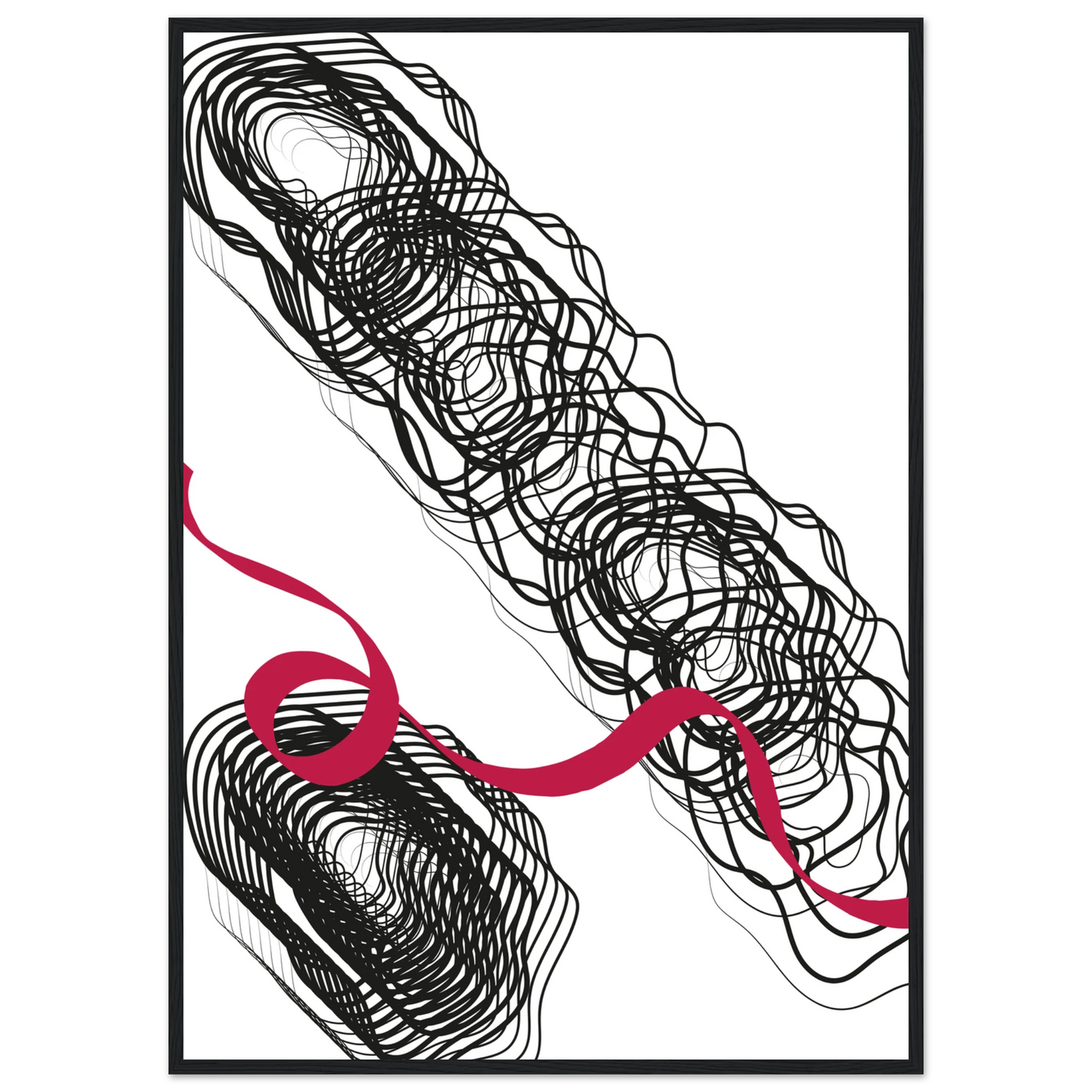 Abstract swirls ribbon framed art print by anya trut modern minimalist wall decor in your choice of size frame art print in a Black frame size A2 (42 x 59.4  cm) affordable wall art by Art Aunty NZ