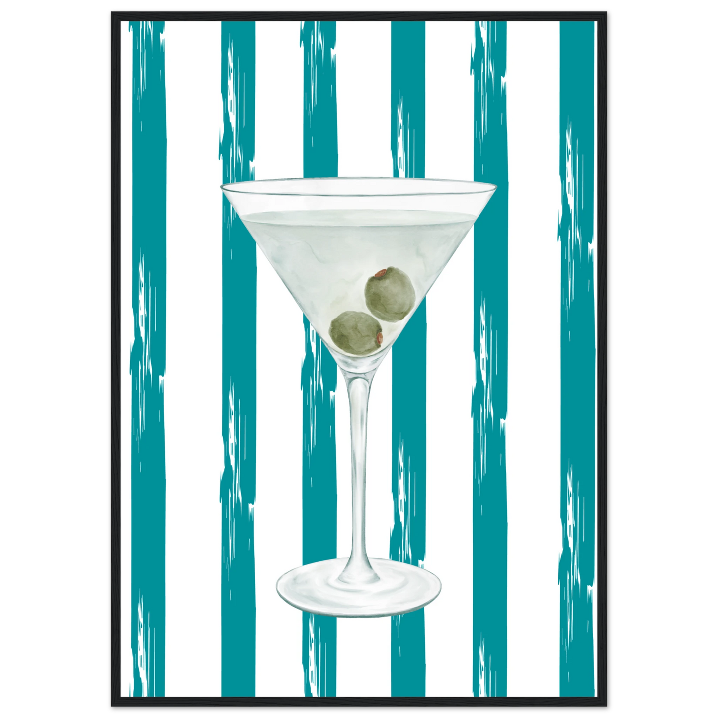 Martini chic art print stylish cocktail wall decor in your choice of size frame art print in a Black frame size A2 (42 x 59.4  cm) affordable wall art by Art Aunty NZ