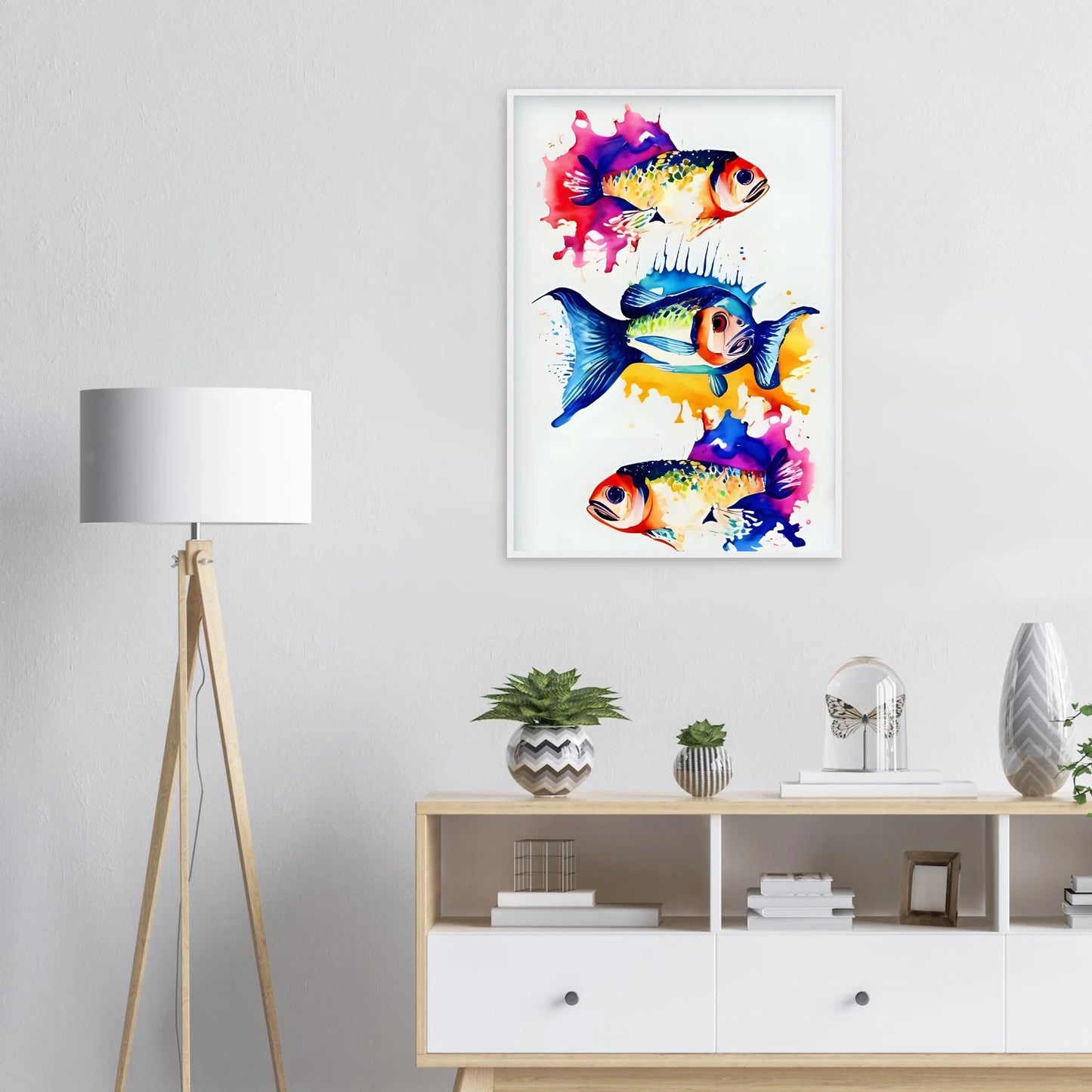 Abstract aquatic flow vibrant fish art print splash of color for your space choose your size frame art print in a  size  affordable wall art by Art Aunty NZ