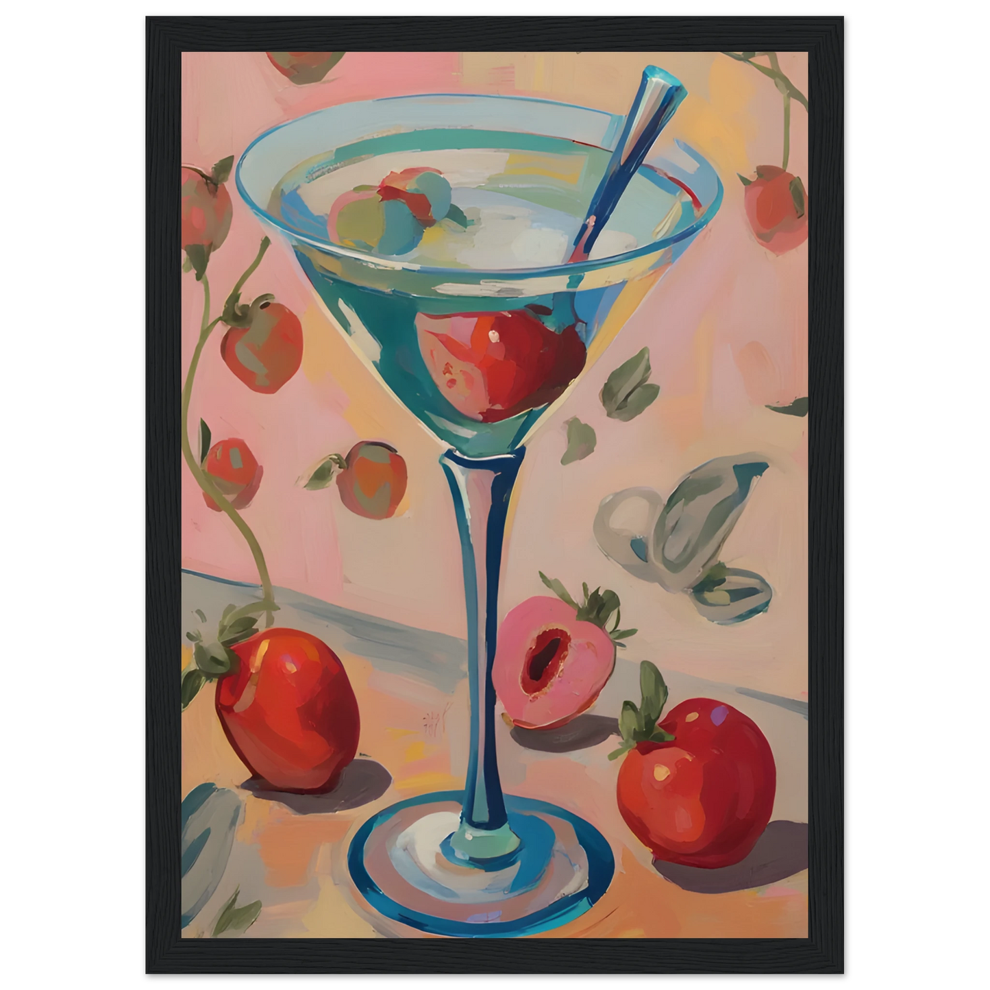 Summer bliss martini playful pop art print by anya trut vibrant wall decor in your choice of size frame art print in a White frame size A2 (42 x 59.4  cm) affordable wall art by Art Aunty NZ