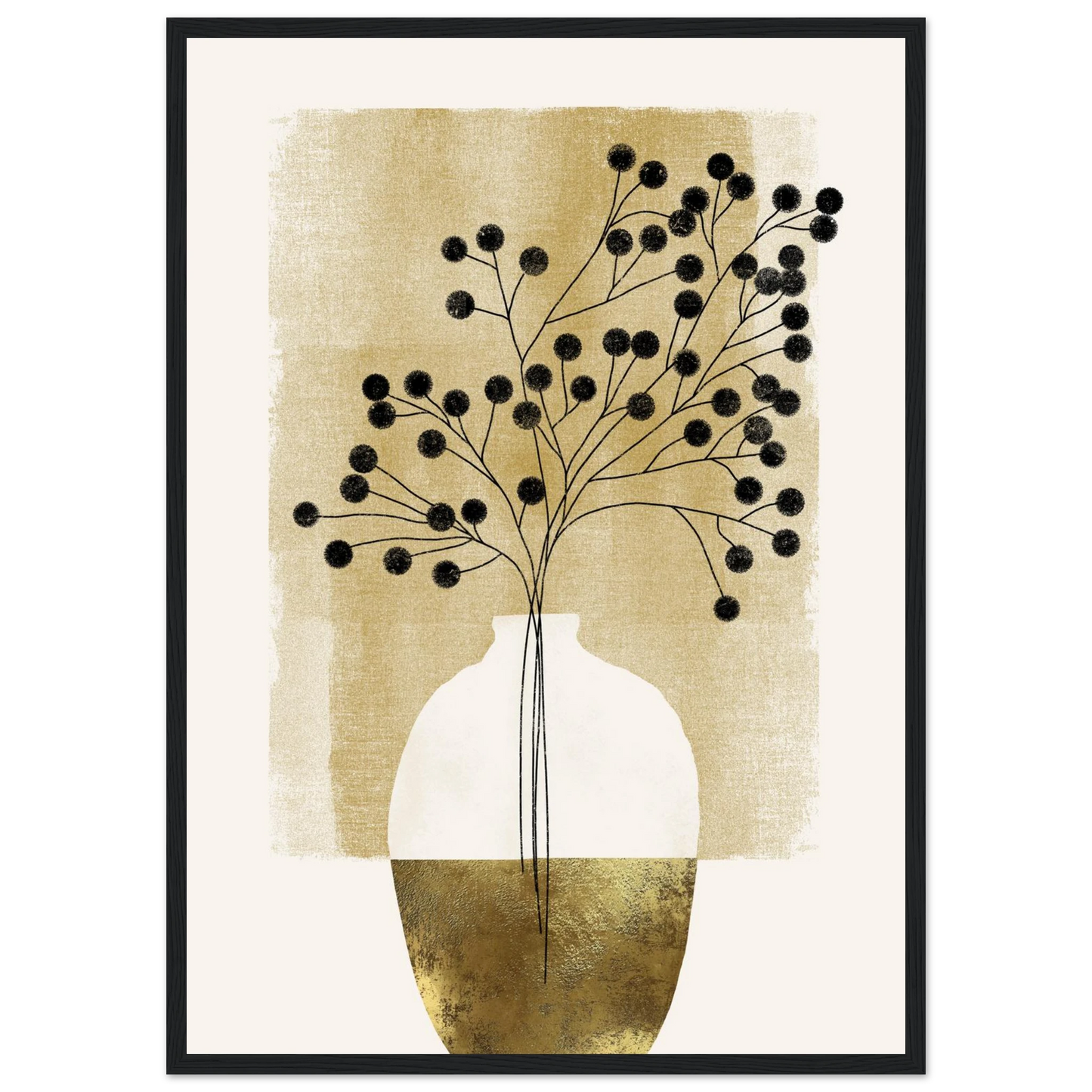 Golden botanical bloom modern minimalist wall art by ioana horvat choose your size frame art print in a White frame size A2 (42 x 59.4  cm) affordable wall art by Art Aunty NZ