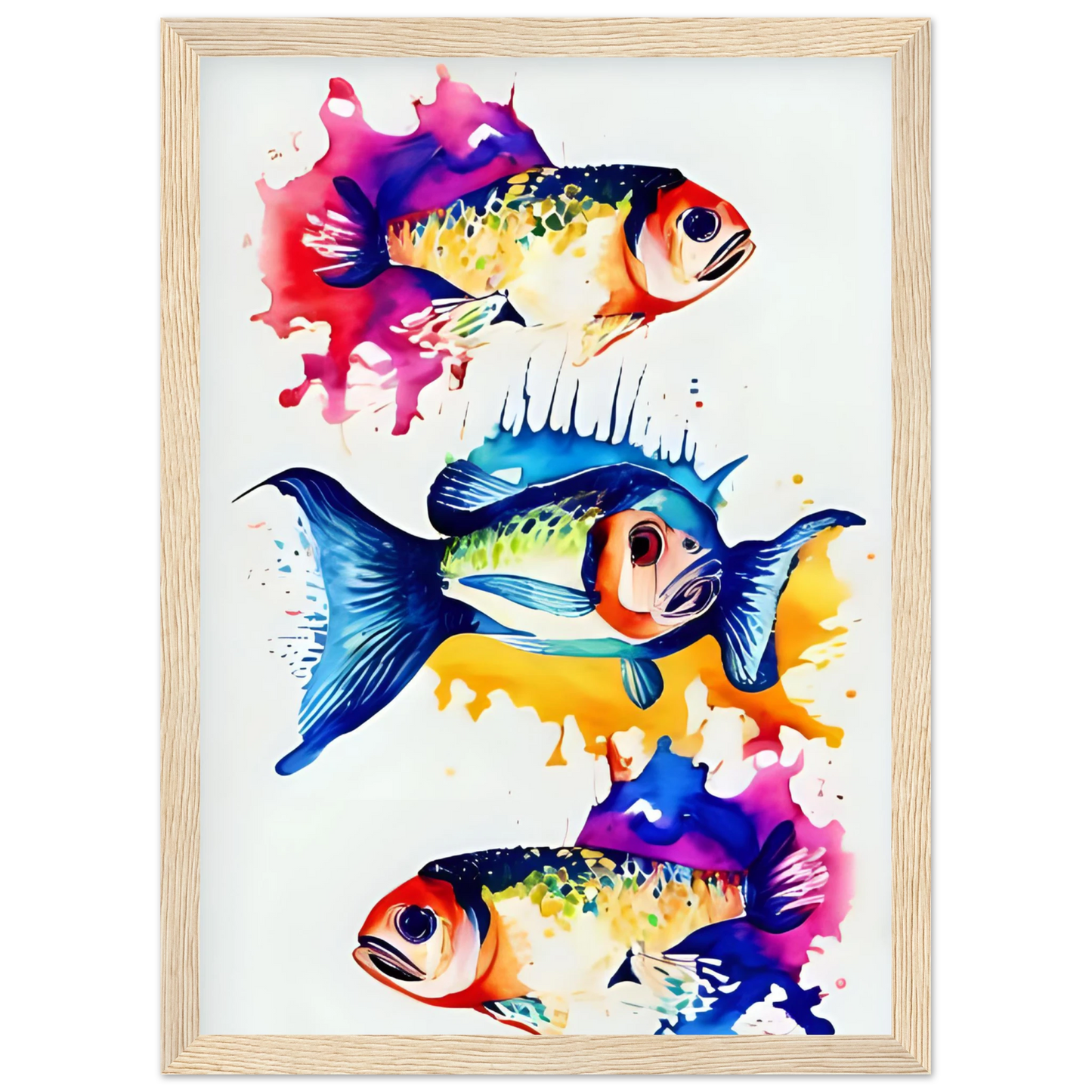 Abstract aquatic flow vibrant fish art print splash of color for your space choose your size frame art print in a Black frame size 21x29.7 cm / 8x12" affordable wall art by Art Aunty NZ
