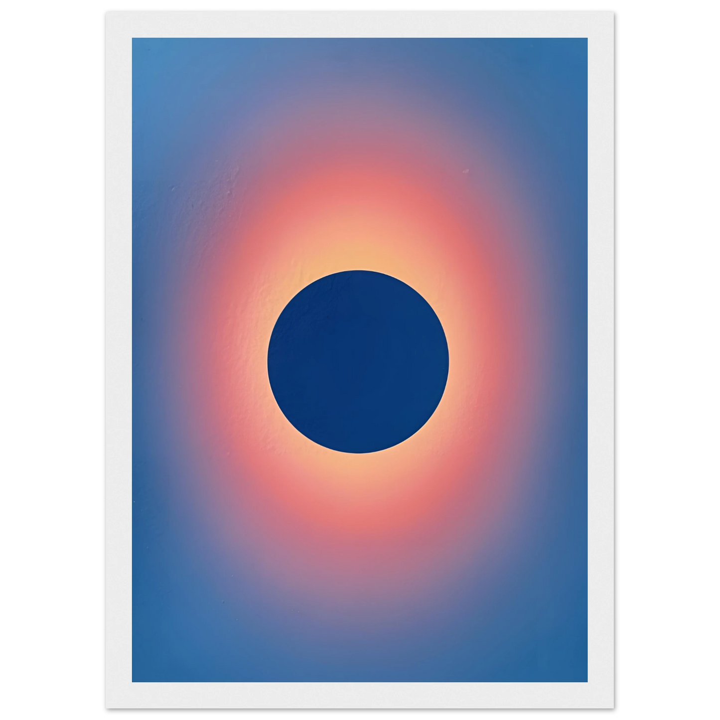 Cosmic eclipse gradient art print celestial blue sunset glow wall decor by anya trut multiple sizes and frames art print in a Wood frame size A1 (59.4 x 84.1  cm) affordable wall art by Art Aunty NZ