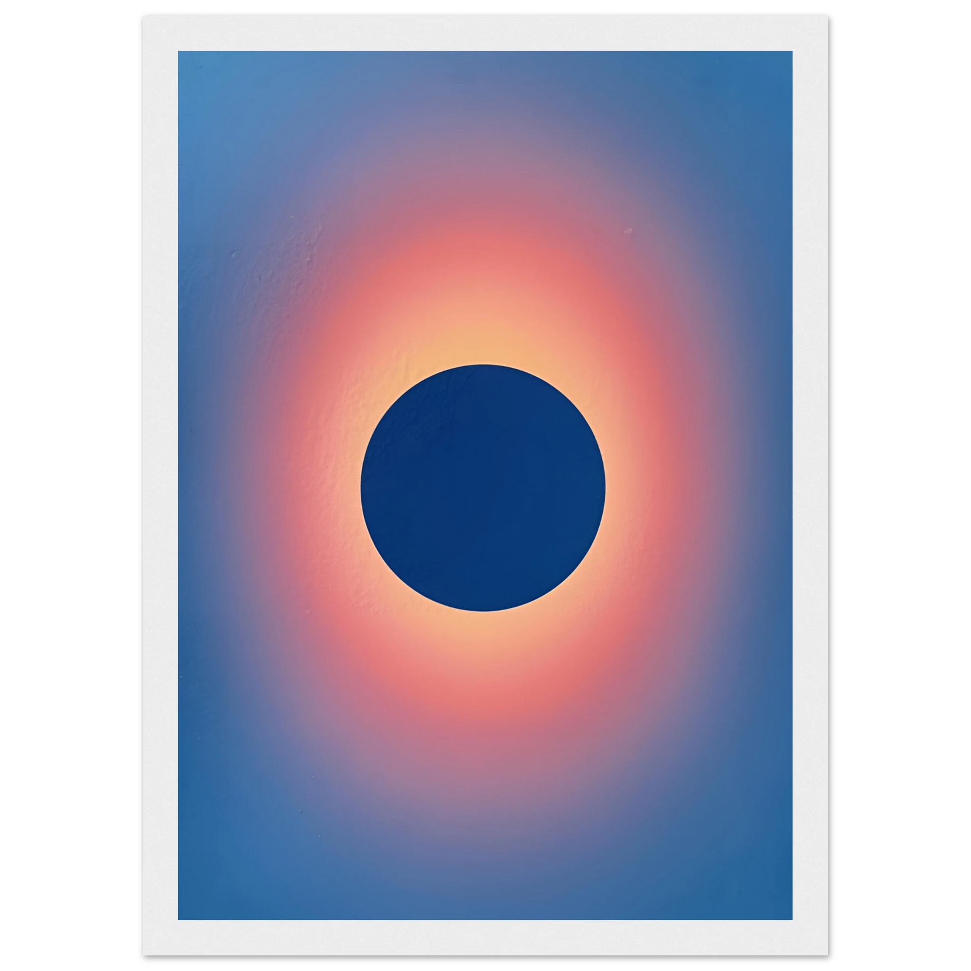 Cosmic eclipse gradient art print celestial blue sunset glow wall decor by anya trut multiple sizes and frames art print in a Wood frame size A1 (59.4 x 84.1  cm) affordable wall art by Art Aunty NZ