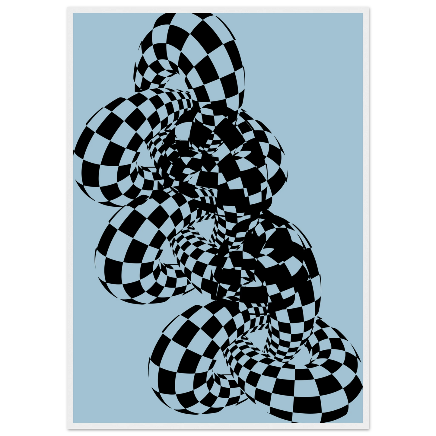 Abstract swirl mesmerizing checkered optical illusion wall art by anya trut art print in a White frame size 21x29.7 cm / 8x12" affordable wall art by Art Aunty NZ