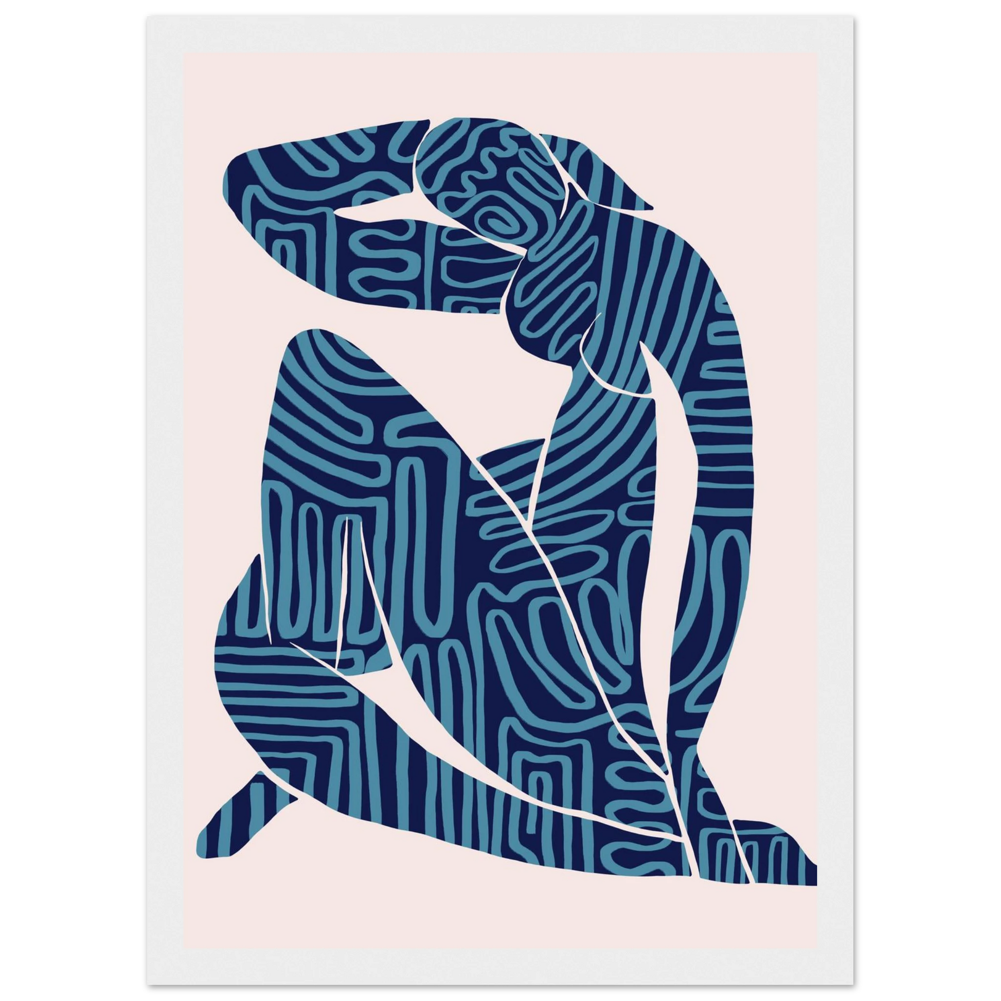 Abstract blue textured silhouette framed poster modern bohemian art print by ioana horvat art print in a Wood frame size A1 (59.4 x 84.1  cm) affordable wall art by Art Aunty NZ