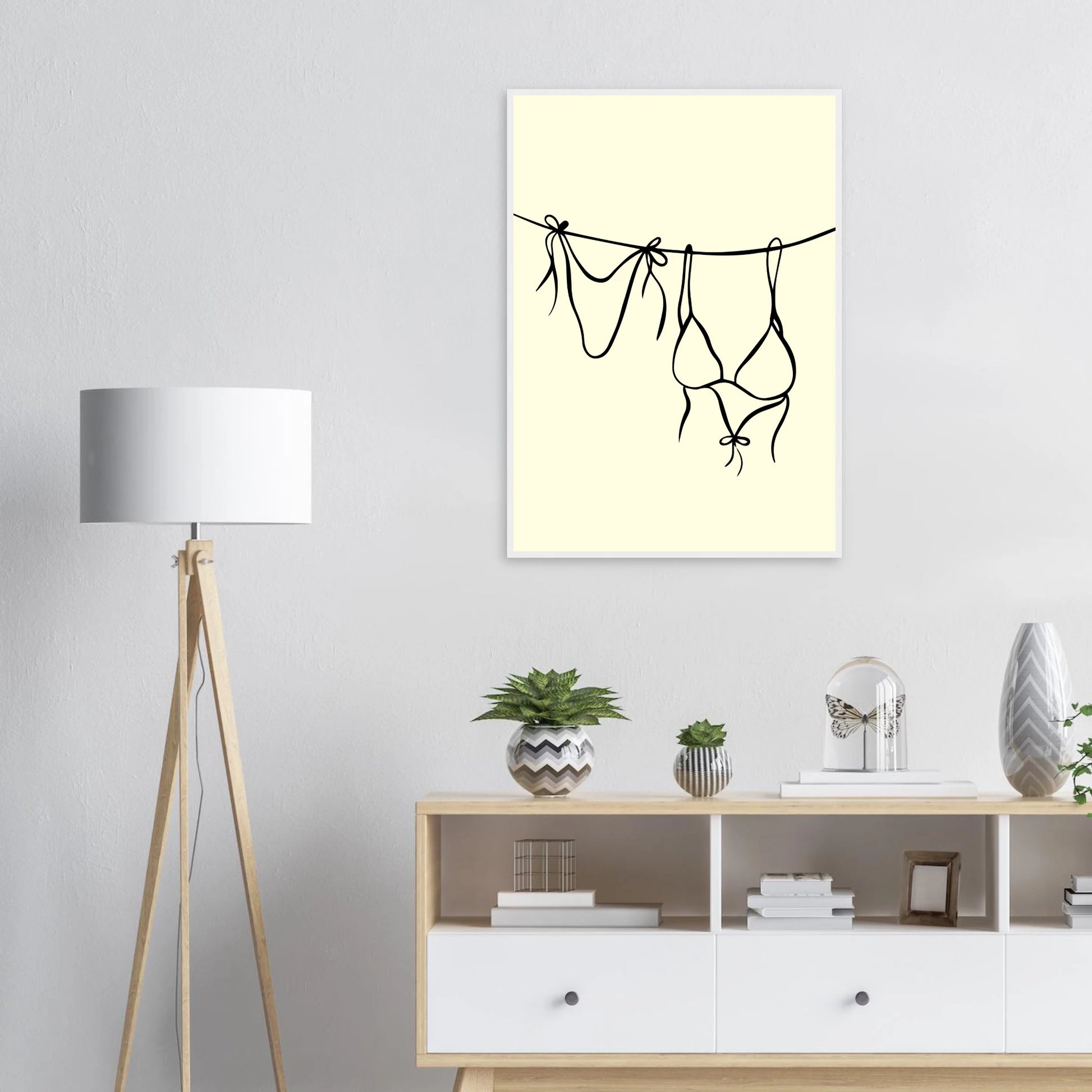 Bikini line art print minimalist swimwear wall art by anya trut available in multiple sizes and frame styles art print in a  size  affordable wall art by Art Aunty NZ