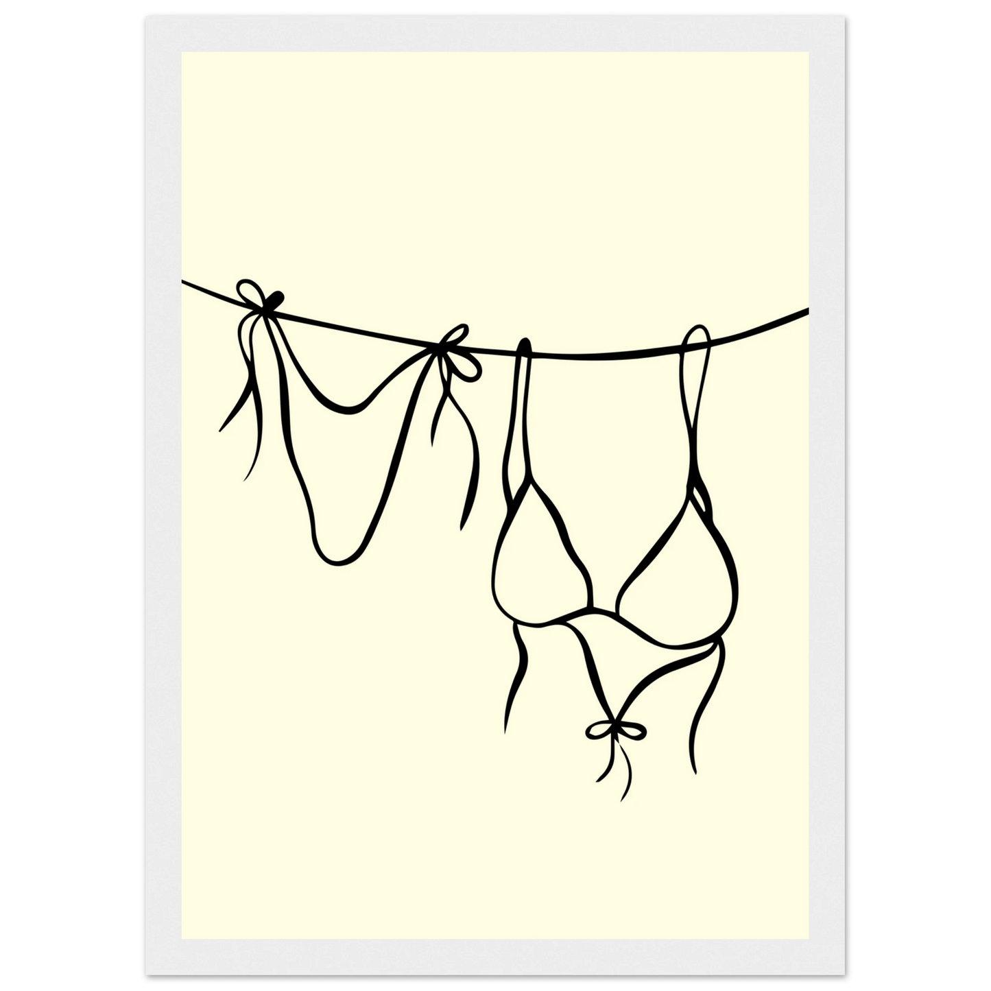 Bikini line art print minimalist swimwear wall art by anya trut available in multiple sizes and frame styles art print in a Wood frame size A1 (59.4 x 84.1  cm) affordable wall art by Art Aunty NZ