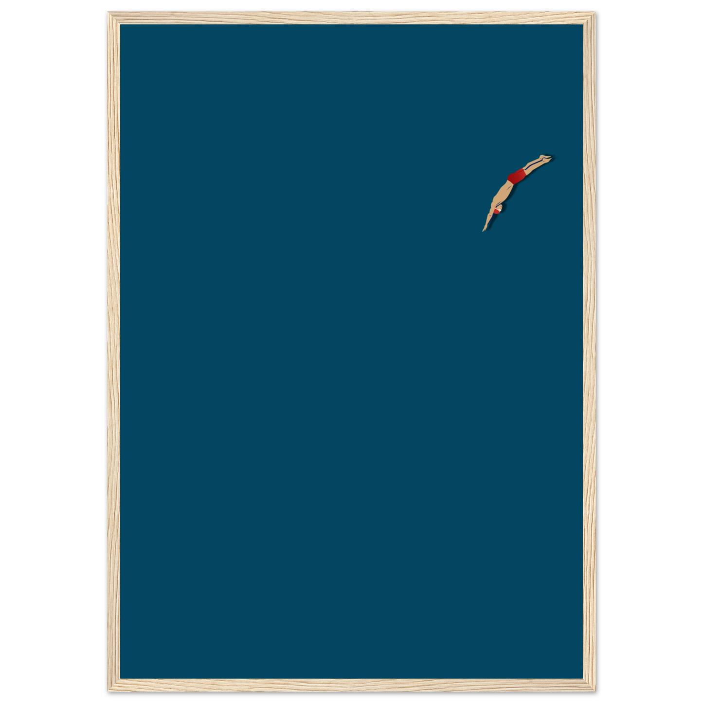 Minimalist dive serene swimmer art print by anya trut choose your size frame for a custom look art print in a White frame size A1 (59.4 x 84.1  cm) affordable wall art by Art Aunty NZ