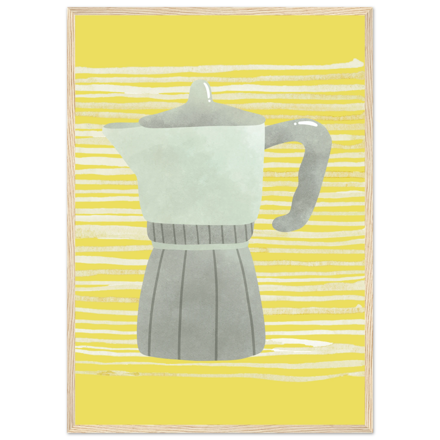 Moka pot morning vibrant yellow grey art print by anya trut available in multiple sizes and frames art print in a White frame size A1 (59.4 x 84.1  cm) affordable wall art by Art Aunty NZ