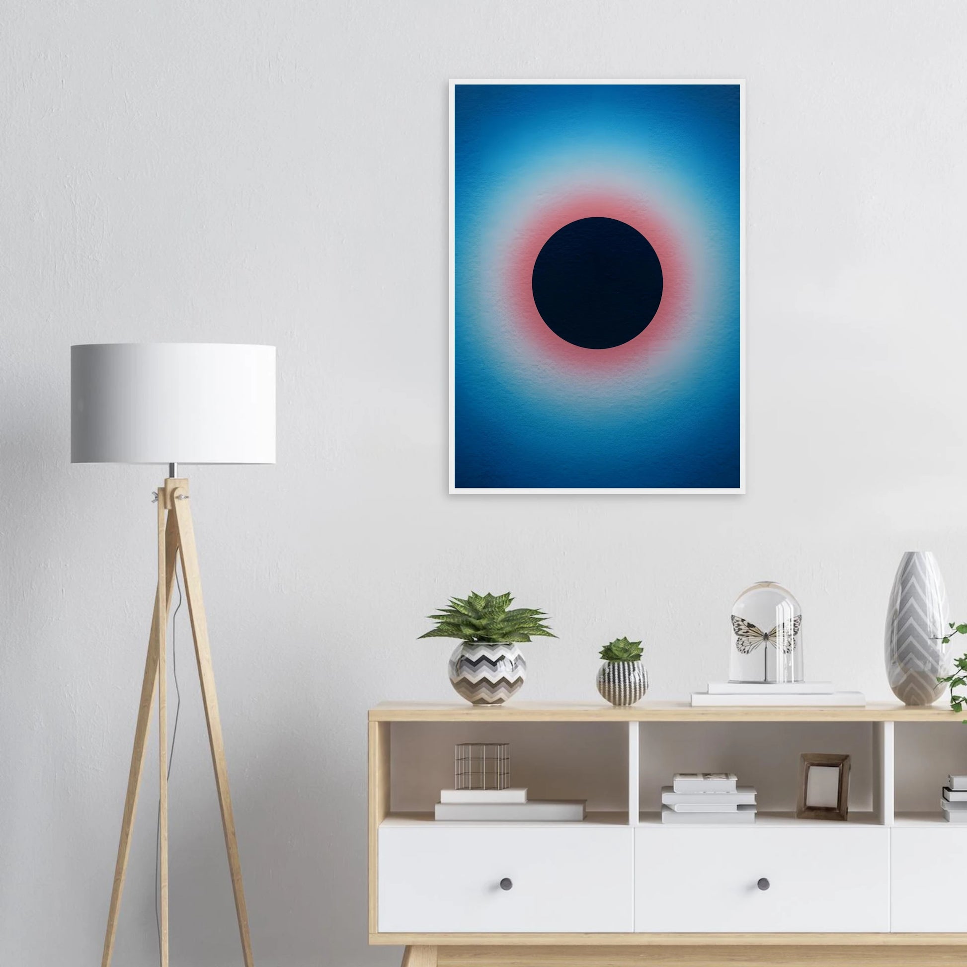 Radiant eclipse framed poster abstract art in three sizes custom frames art print in a  size  affordable wall art by Art Aunty NZ
