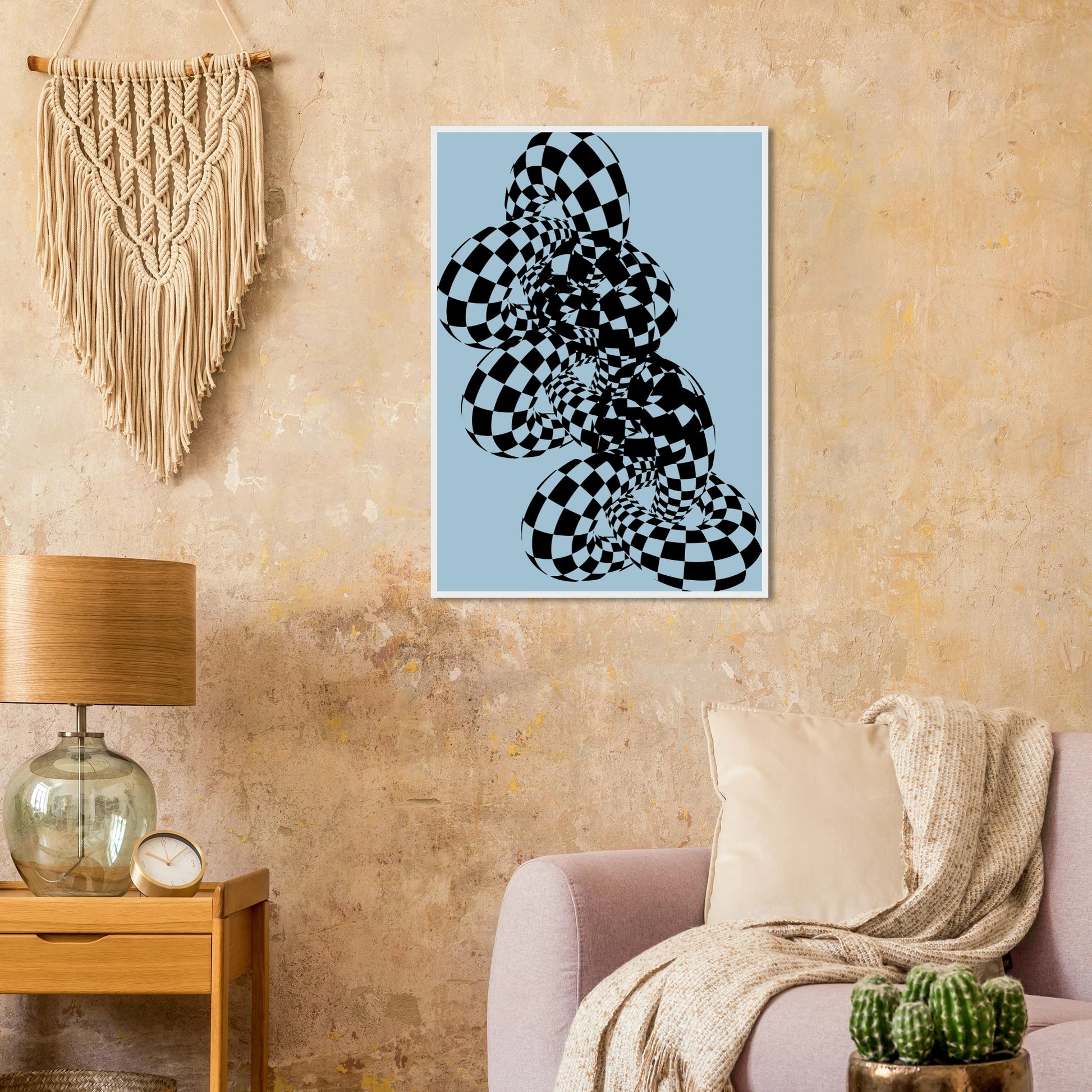 Abstract swirl mesmerizing checkered optical illusion wall art by anya trut art print in a  size  affordable wall art by Art Aunty NZ