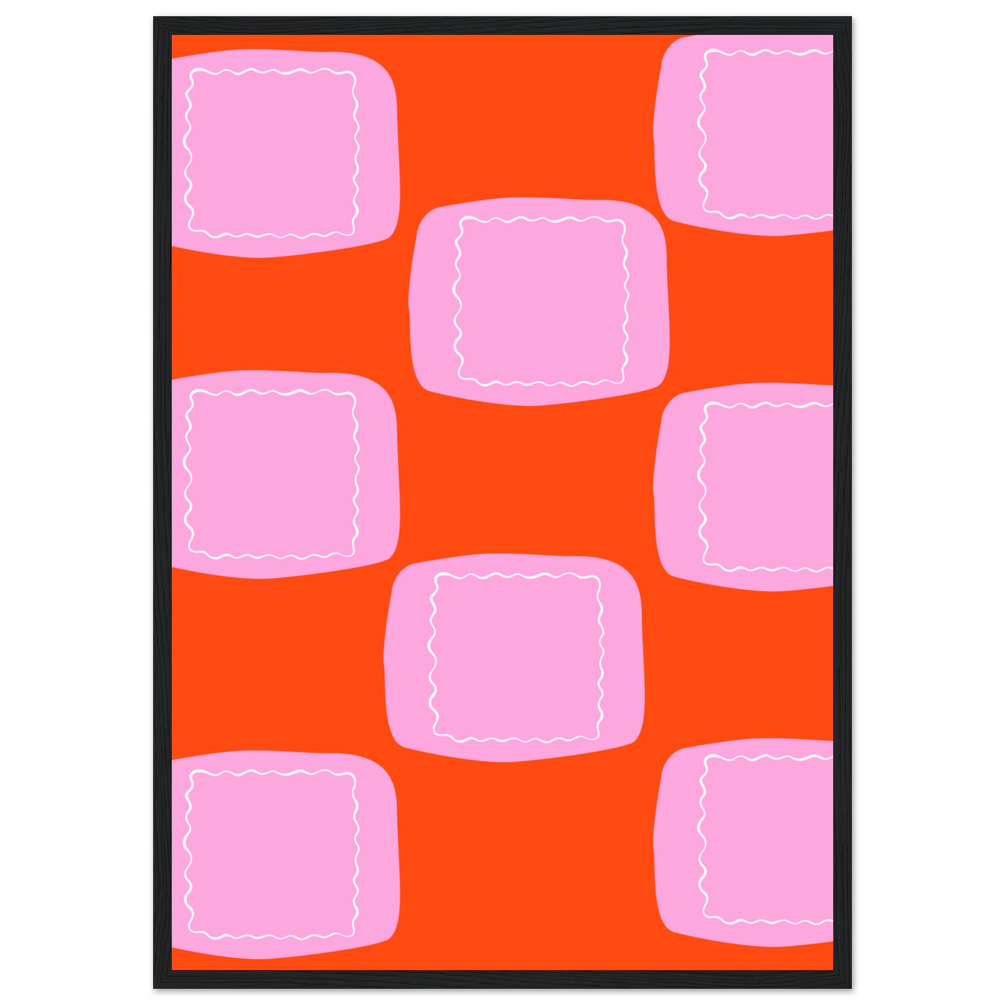 Abstract geometric print vibrant orange pink wall art by anya trut choose your size frame art print in a Wood frame size 21x29.7 cm / 8x12" affordable wall art by Art Aunty NZ