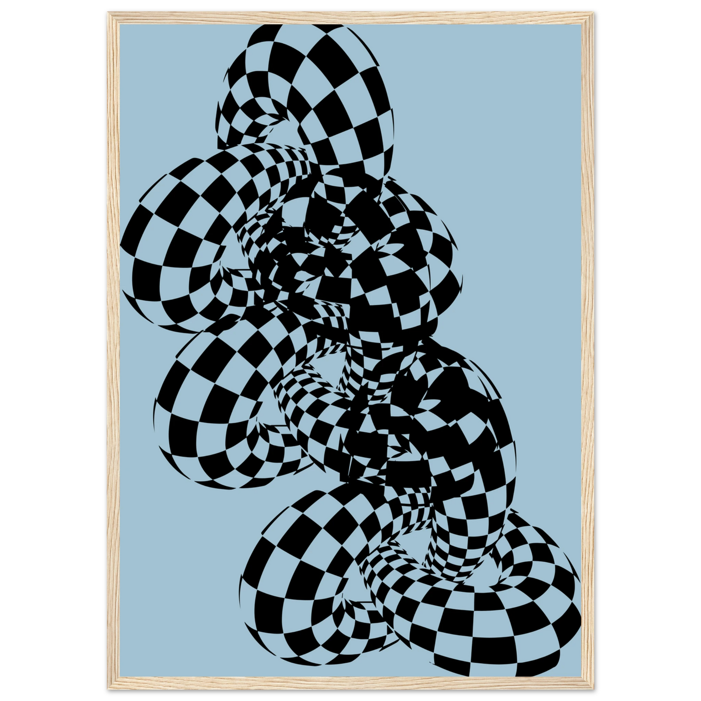 Abstract swirl mesmerizing checkered optical illusion wall art by anya trut art print in a White frame size A1 (59.4 x 84.1  cm) affordable wall art by Art Aunty NZ