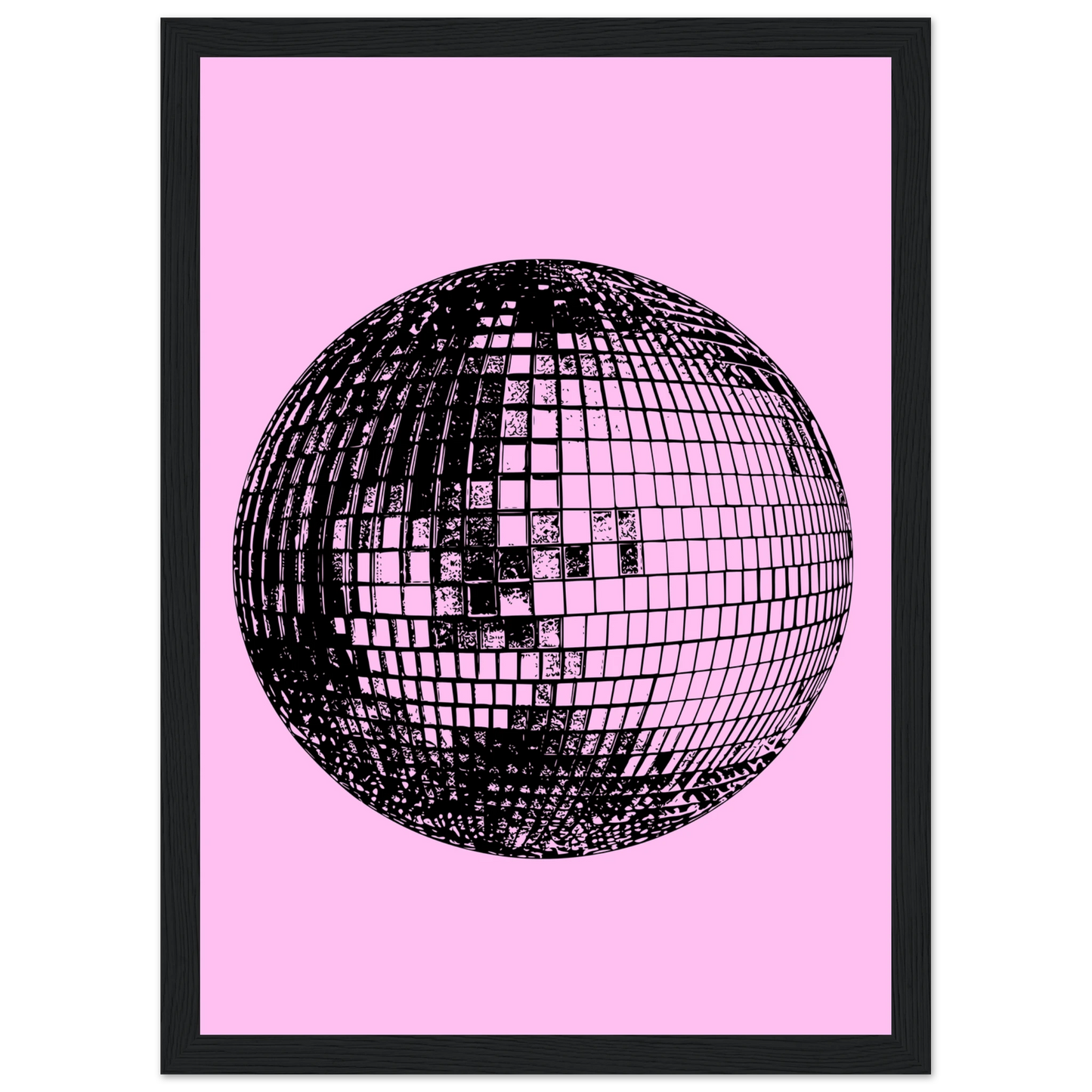 Neon disco ball pop art print by anya trut retro inspired wall decor in your preferred size frame art print in a White frame size A2 (42 x 59.4  cm) affordable wall art by Art Aunty NZ