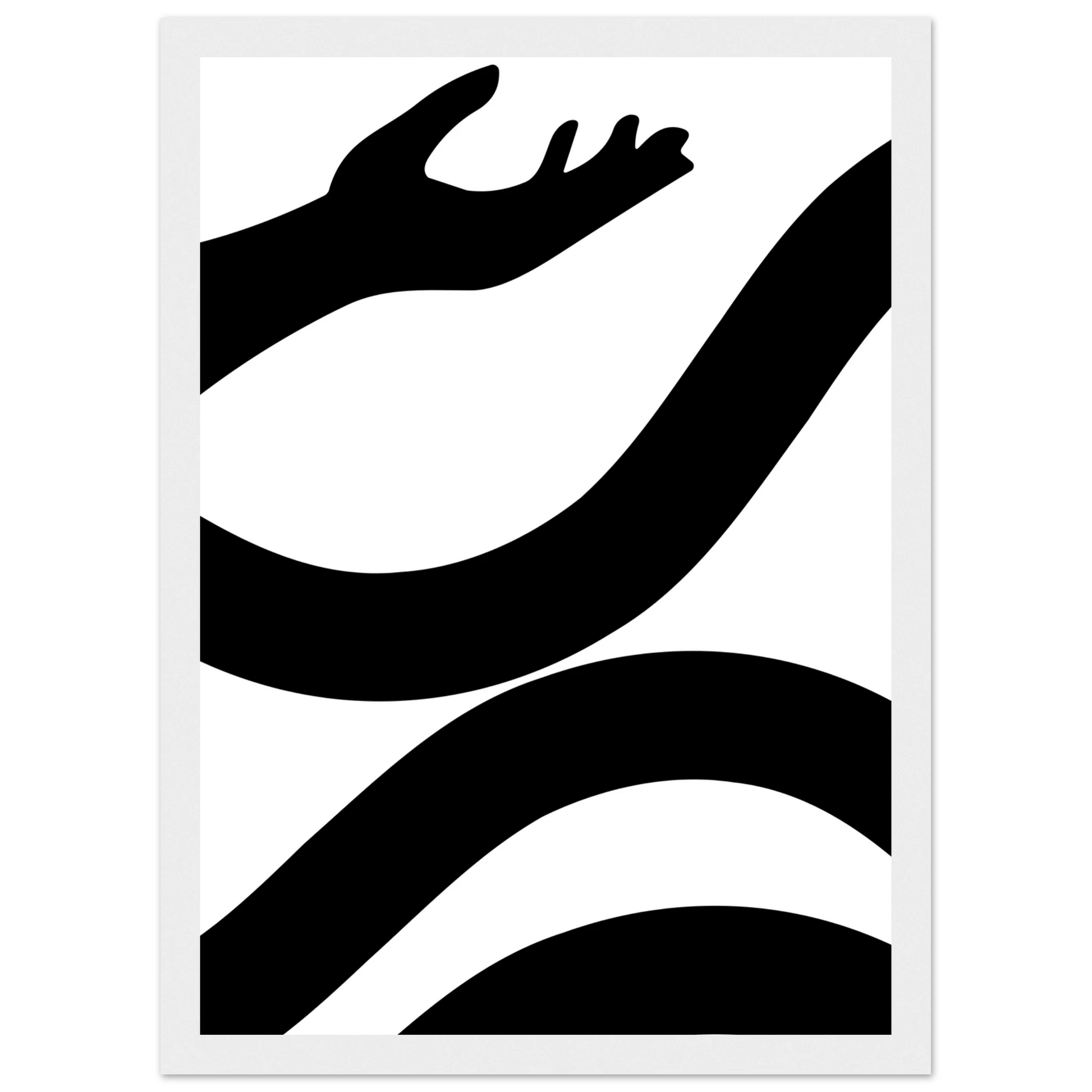 Abstract embrace minimalist black white line art print by anya trut choose your size and frame art print in a Wood frame size A1 (59.4 x 84.1  cm) affordable wall art by Art Aunty NZ