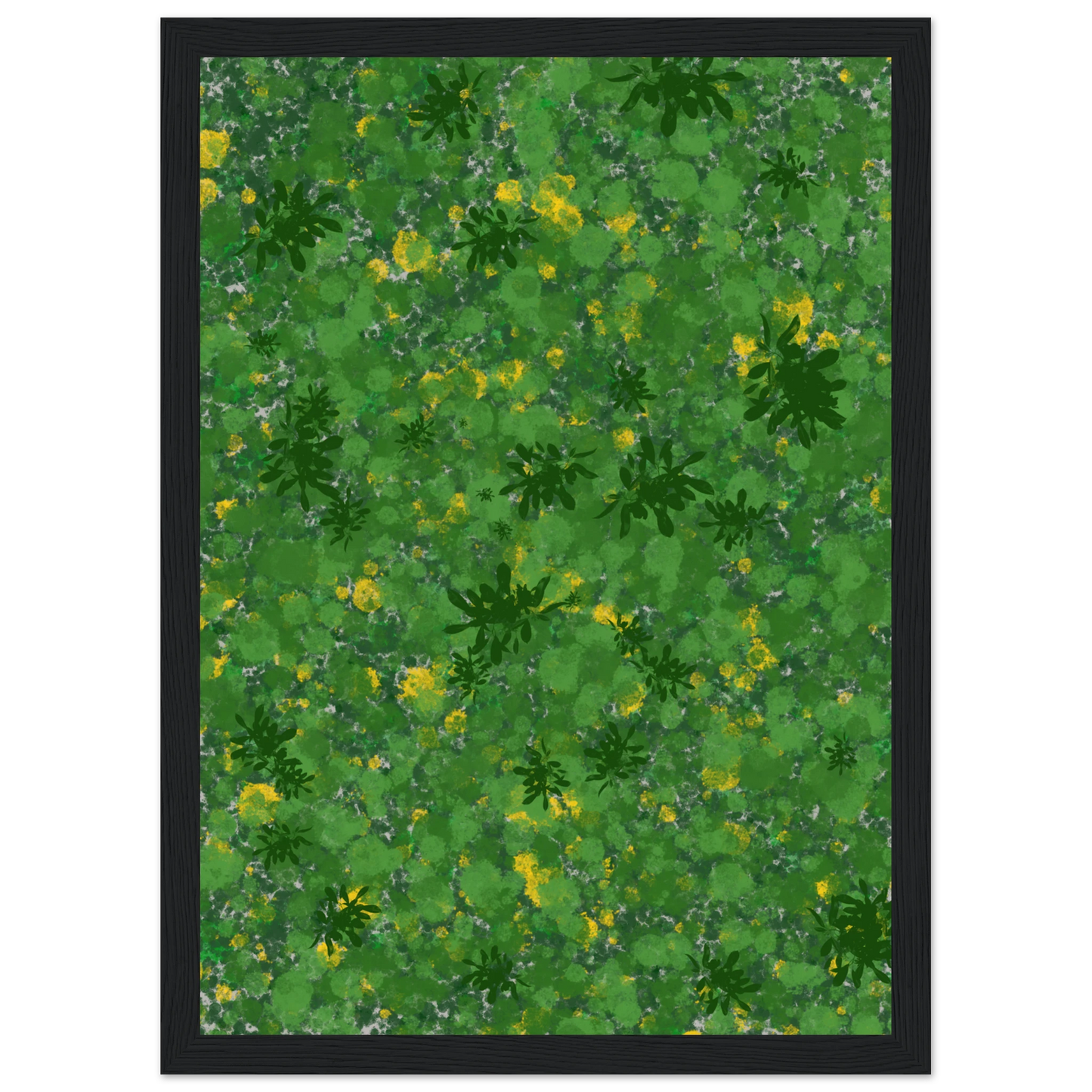Abstract foliage reverie vibrant green yellow art print by anya trut choose your size frame art print in a White frame size A2 (42 x 59.4  cm) affordable wall art by Art Aunty NZ