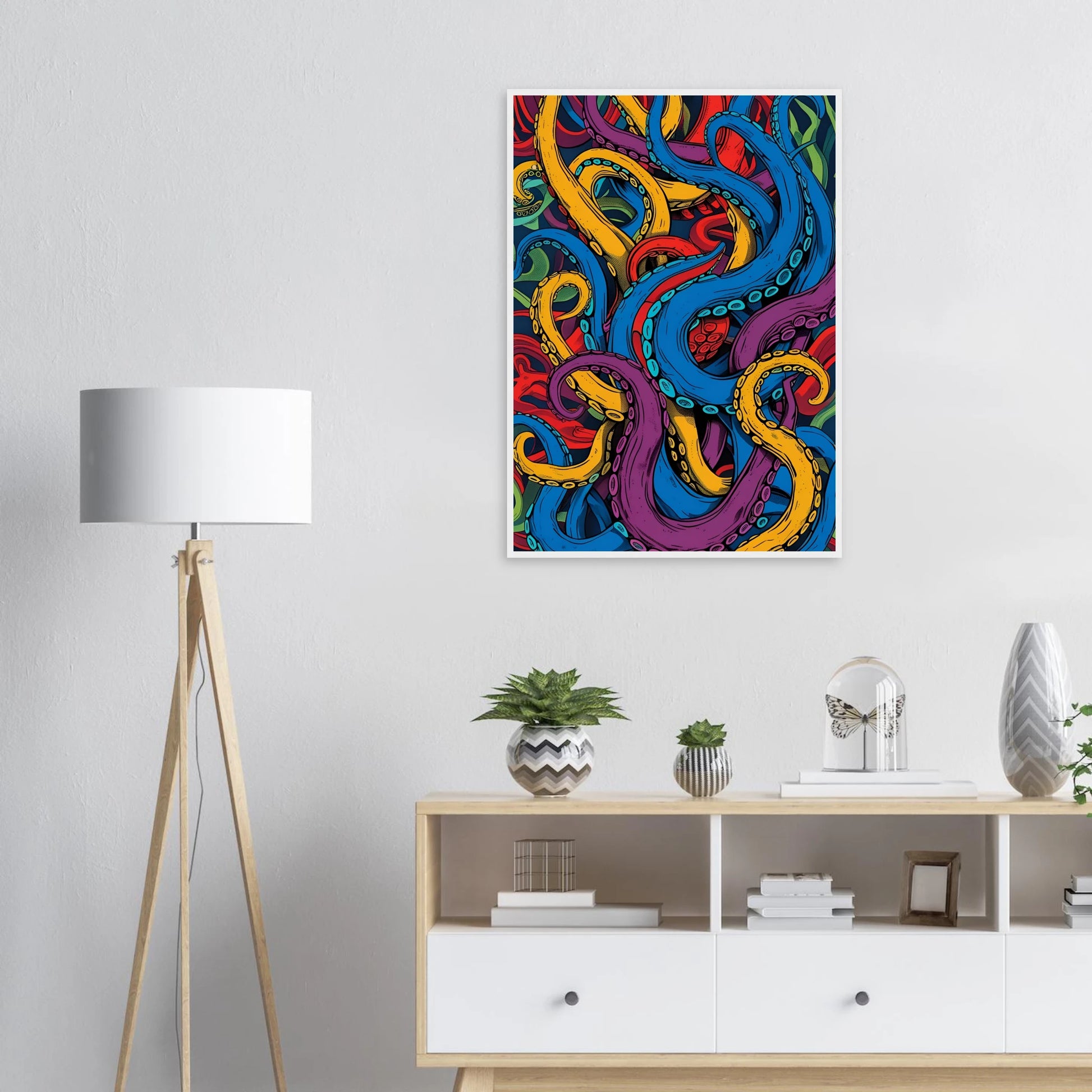Vibrant tentacles abstract art print dynamic ocean inspired wall decor in your choice of size frame art print in a  size  affordable wall art by Art Aunty NZ