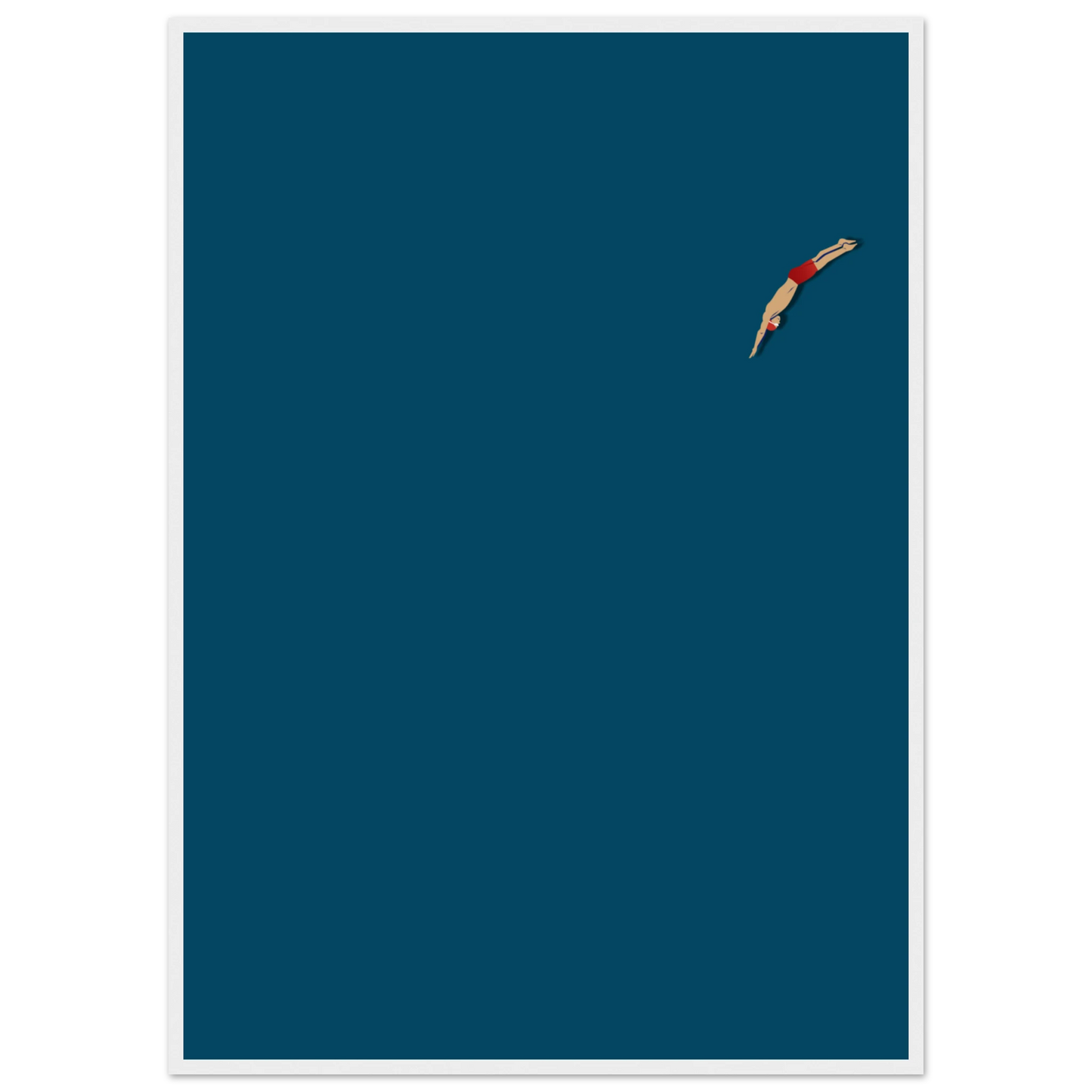 Minimalist dive serene swimmer art print by anya trut choose your size frame for a custom look art print in a White frame size 21x29.7 cm / 8x12" affordable wall art by Art Aunty NZ