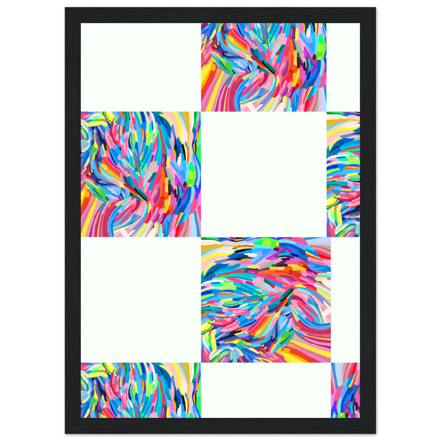 Abstract color art print vibrant swirls expressive hues framed artwork in your choice of style art print in a White frame size A2 (42 x 59.4  cm) affordable wall art by Art Aunty NZ